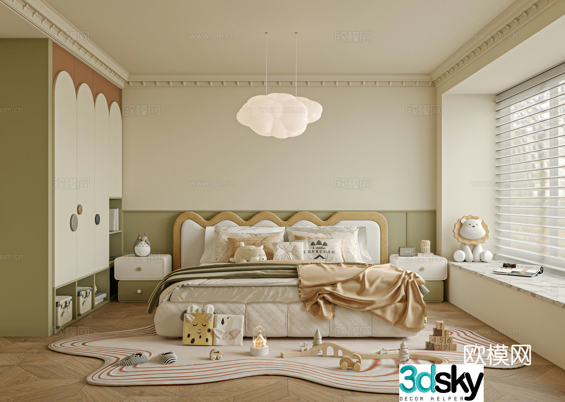 French children’s room bedroom bed nightstand 3d model