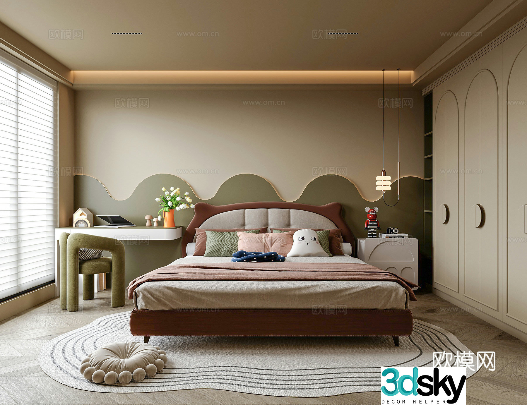 Modern universal children’s room girls room boy room children’s desk and chair 3d model
