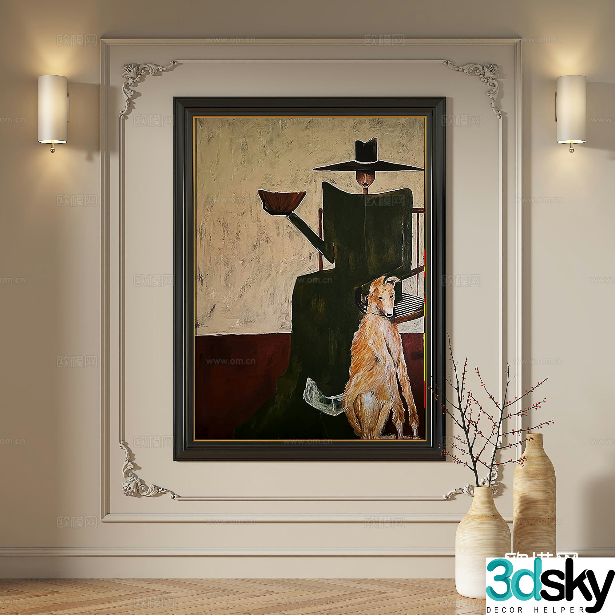 French modern simple abstract retro medieval light luxury decorative painting 3d model