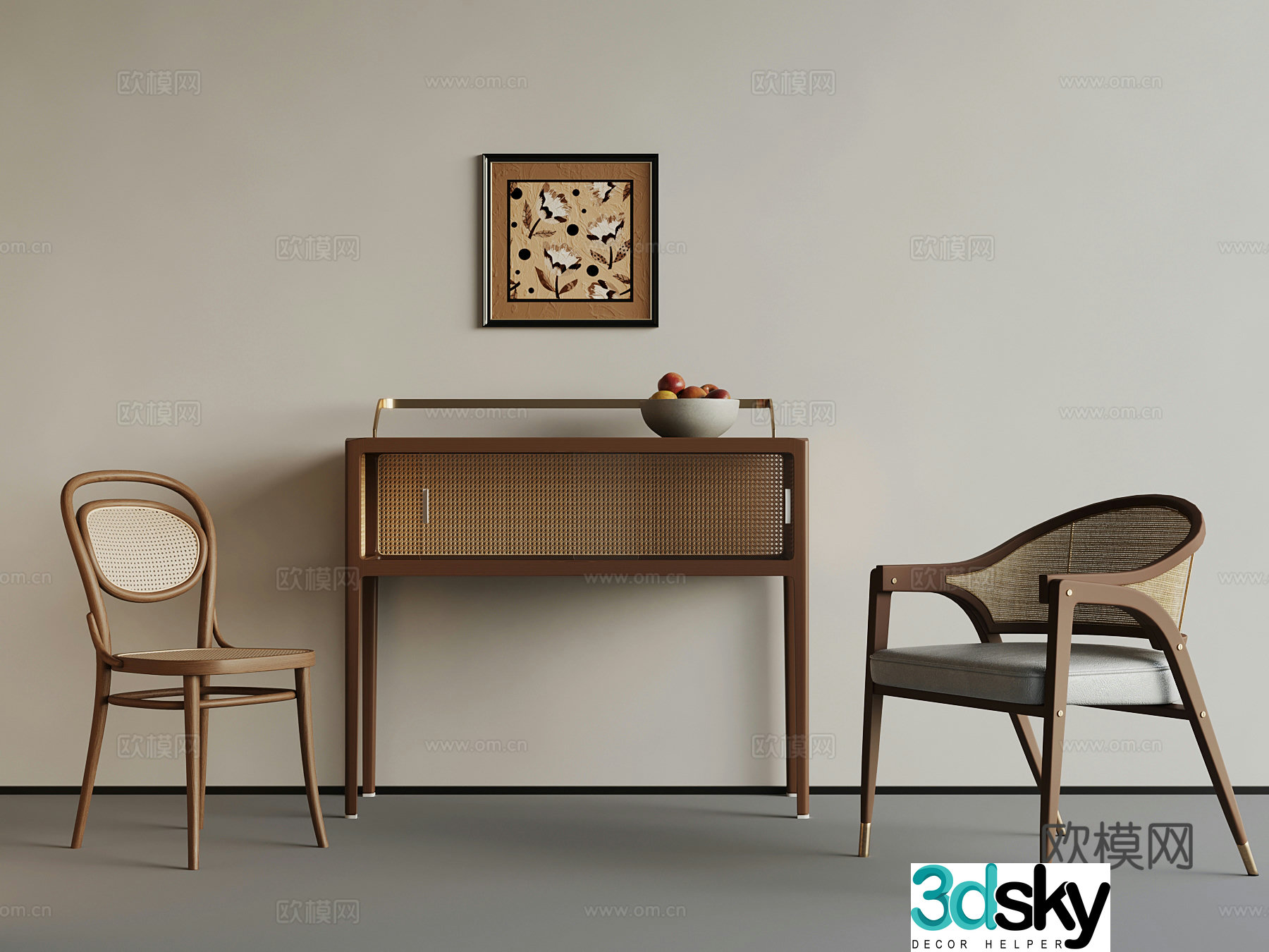 French style leisure chair dining chair side cabinet decorative cabinet 3d model