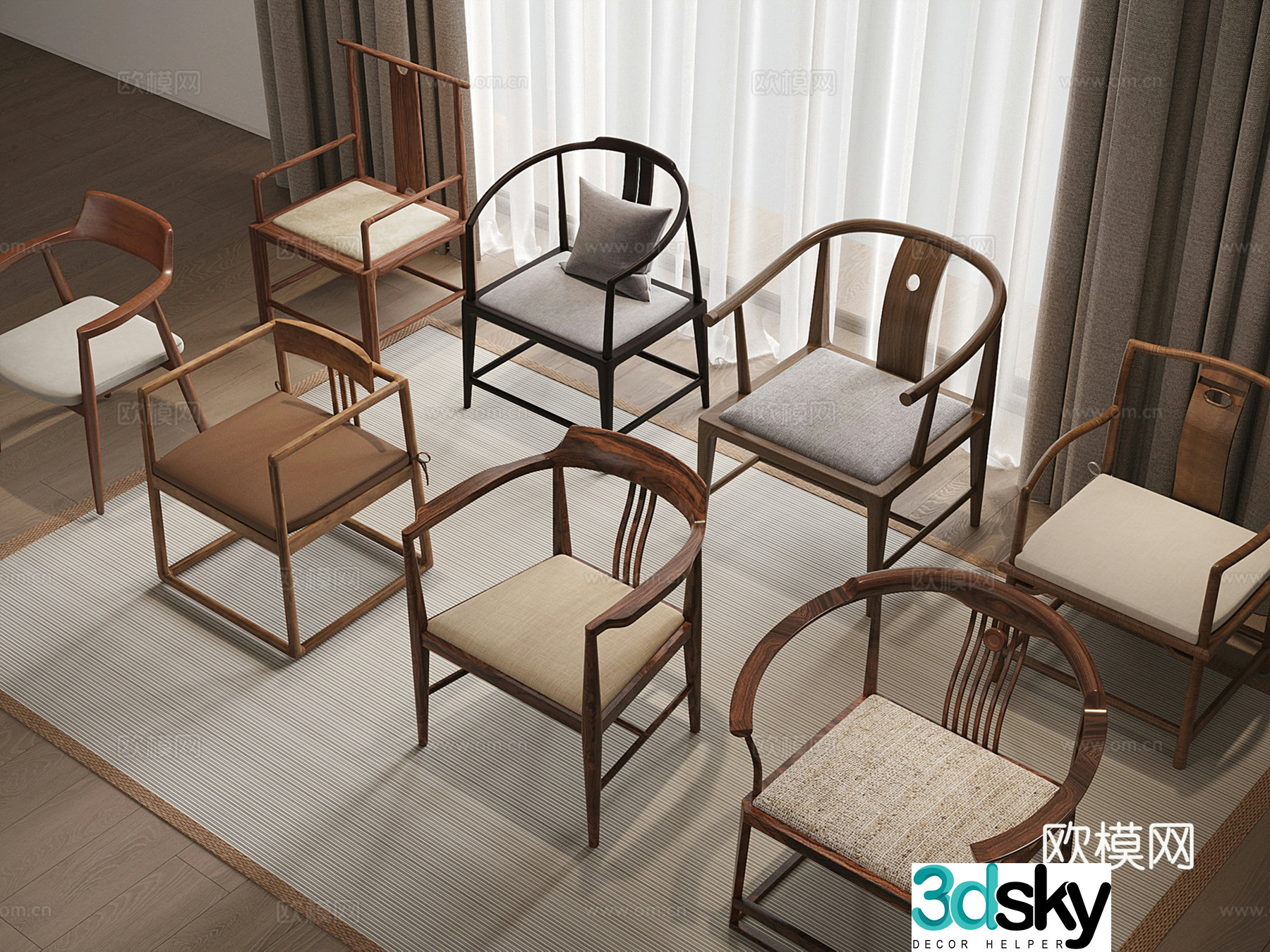 New Chinese-style tea chair Taishi chair Round chair Single chair Dining chair 3D model