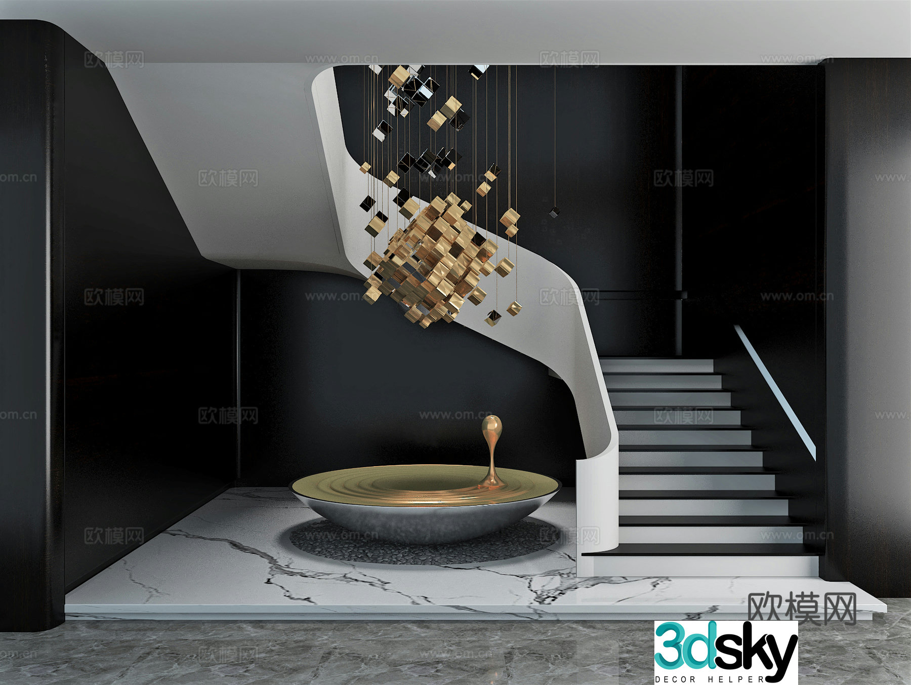 Stairwell beautiful palace handrail installation sculpture landscaping 3d model