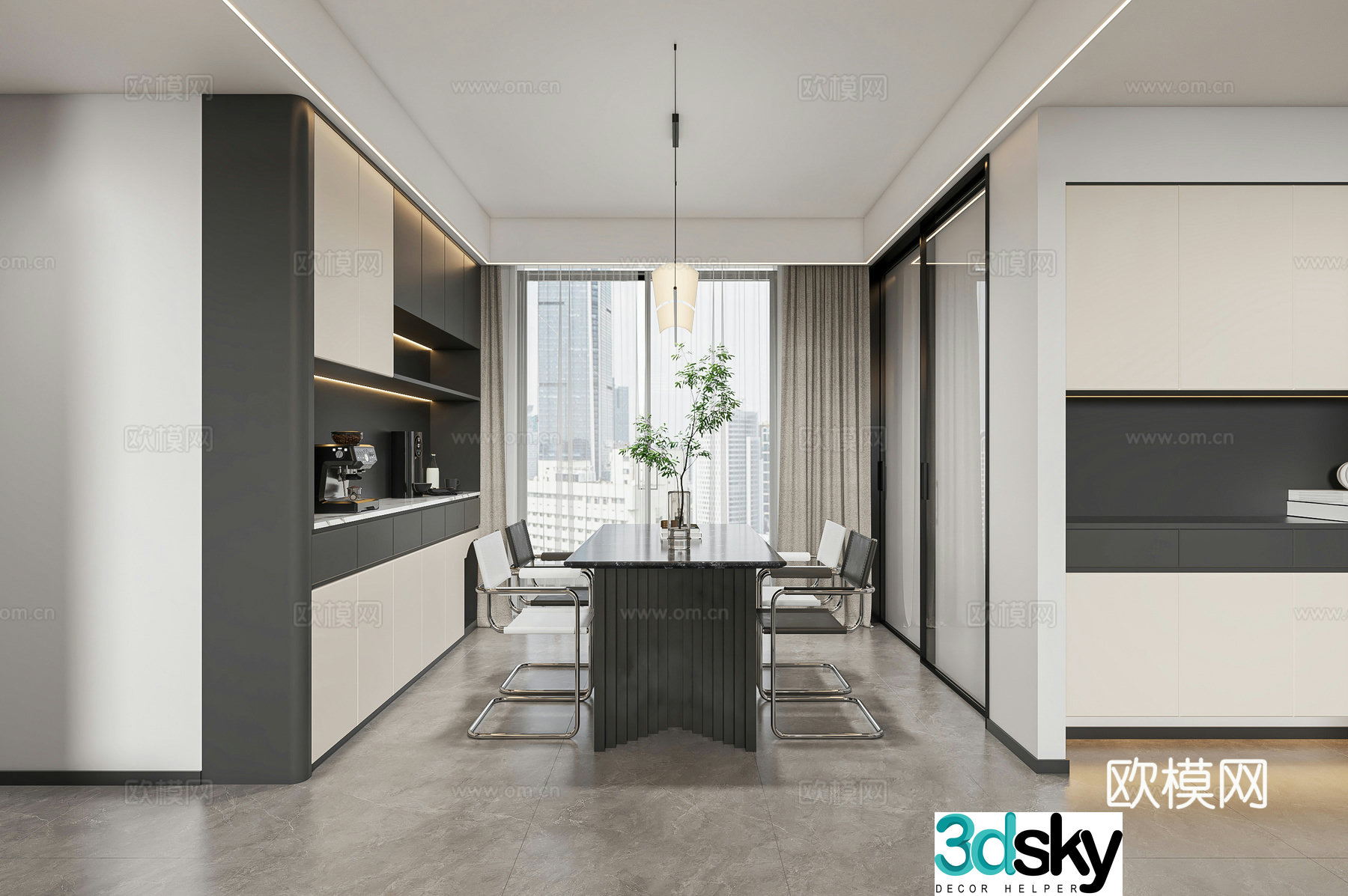 Modern restaurant Italian restaurant Premium gray restaurant Black and white gray restaurant Modern living restaurant Simple 3D model