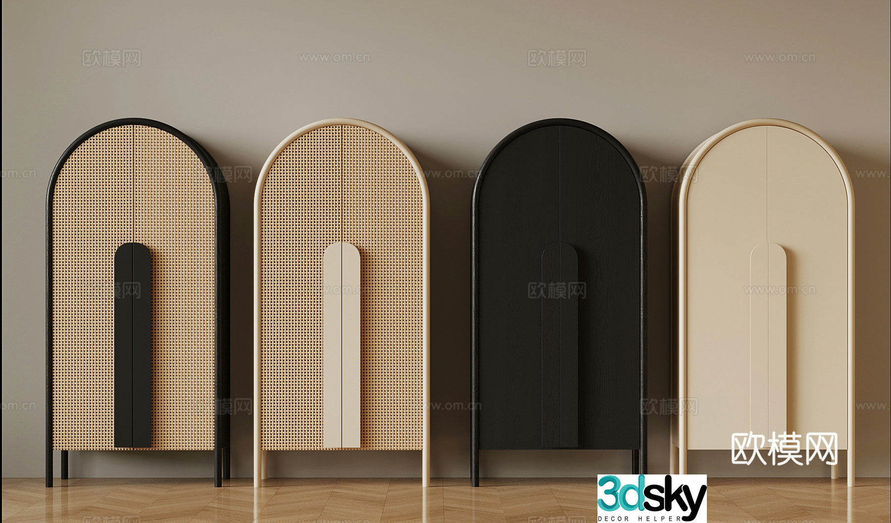 Middle-aged bookcase rattan storage cabinet 3D model
