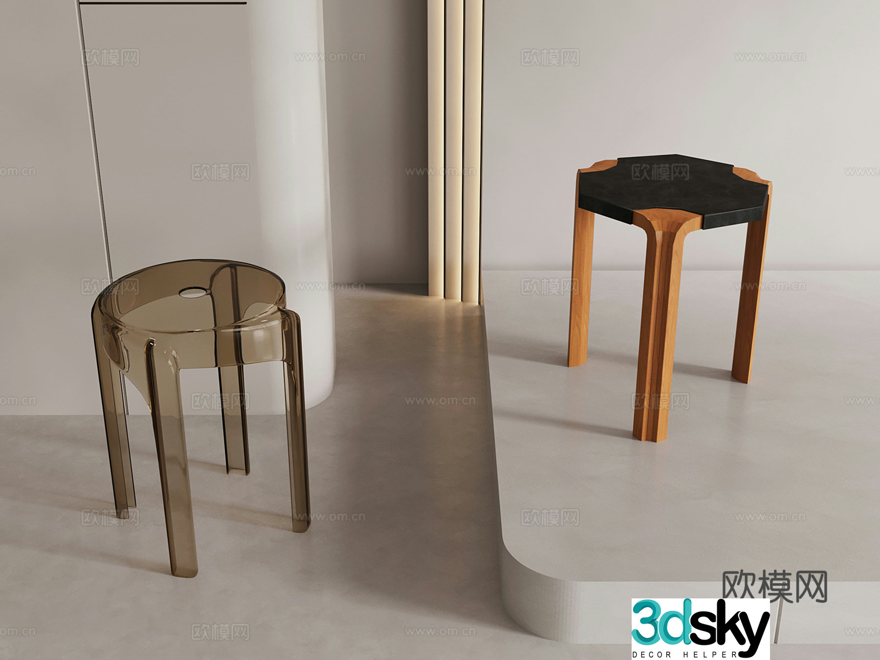 Modern acrylic stool wooden stool dining stool 3d model