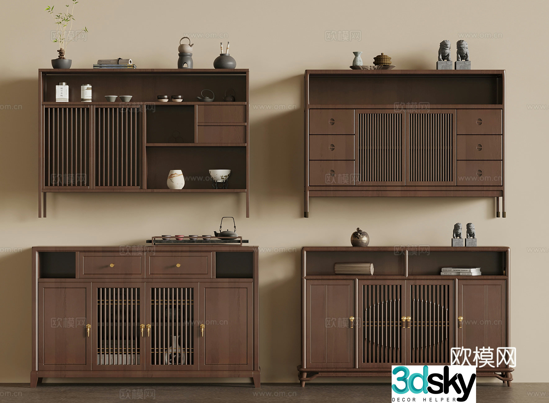 Tea cabinet medieval style tea cabinet ornament combination 3D model