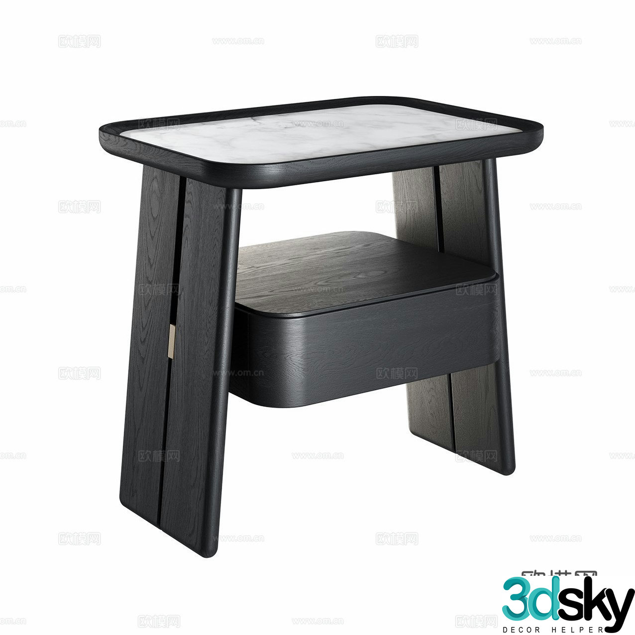 New Chinese style solid wood bedside table 3D model