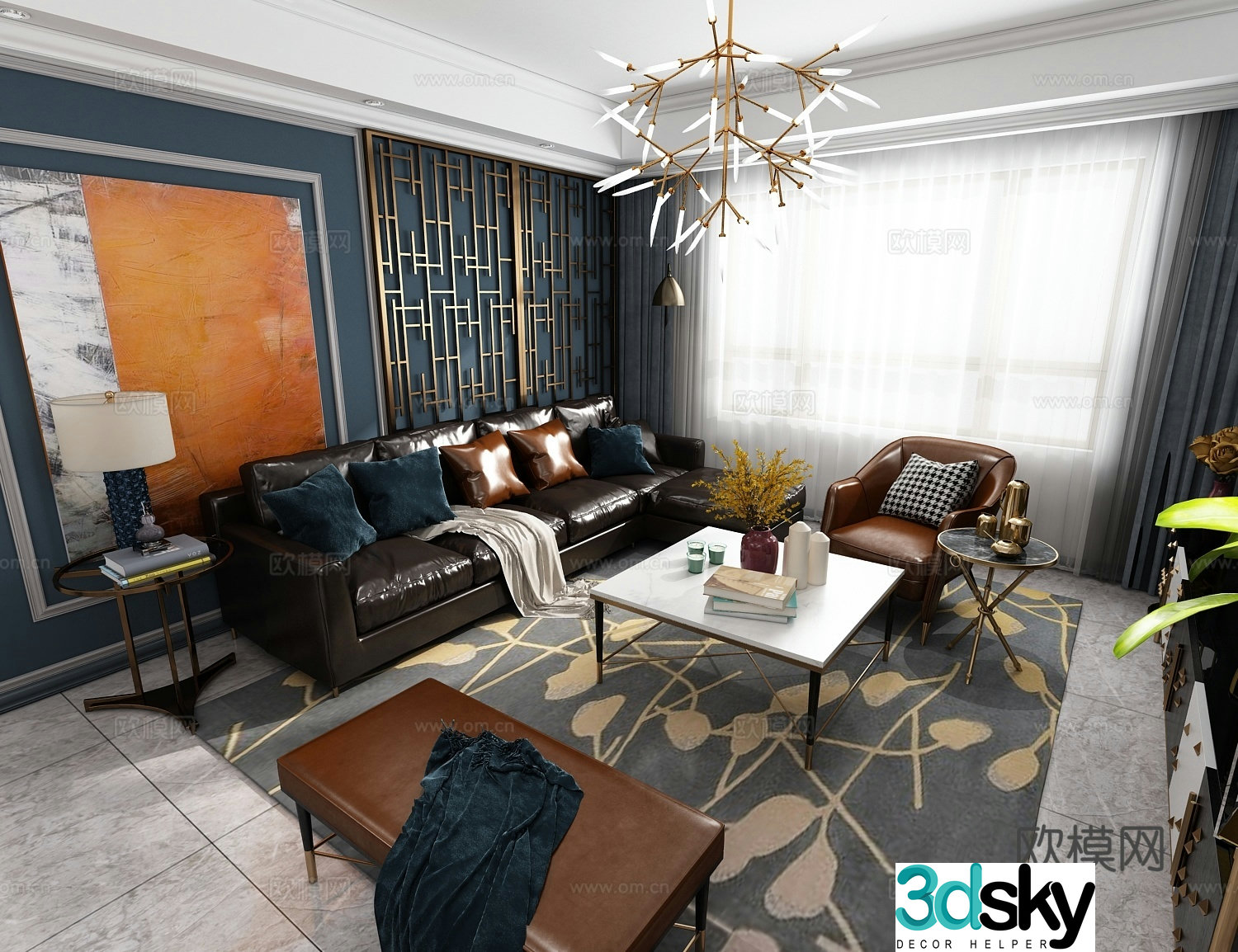 Postmodern light luxury living and dining room 3D model