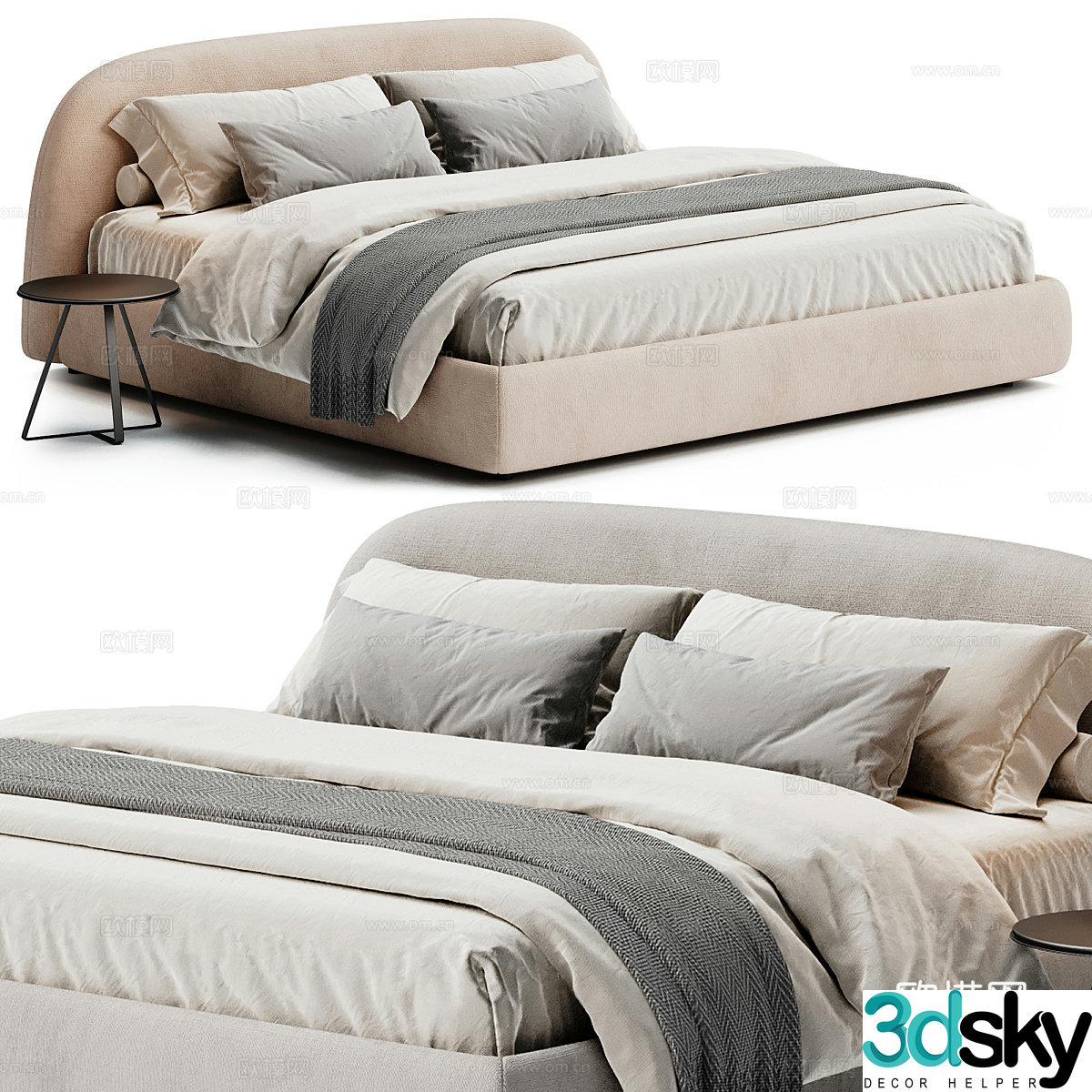 Modern Italian fabric double bed 3D model