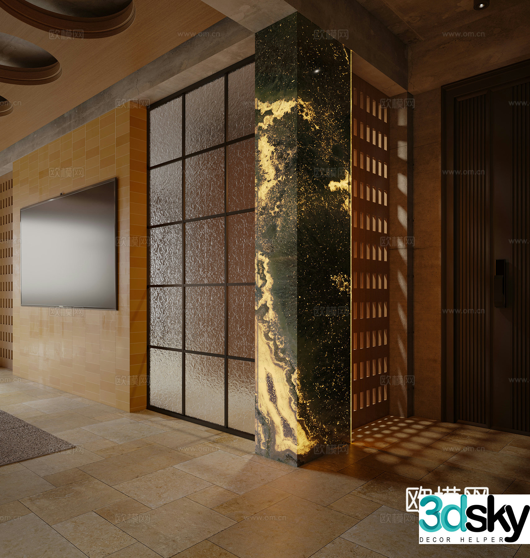 Industrial style log cabin living and dining room 3d model