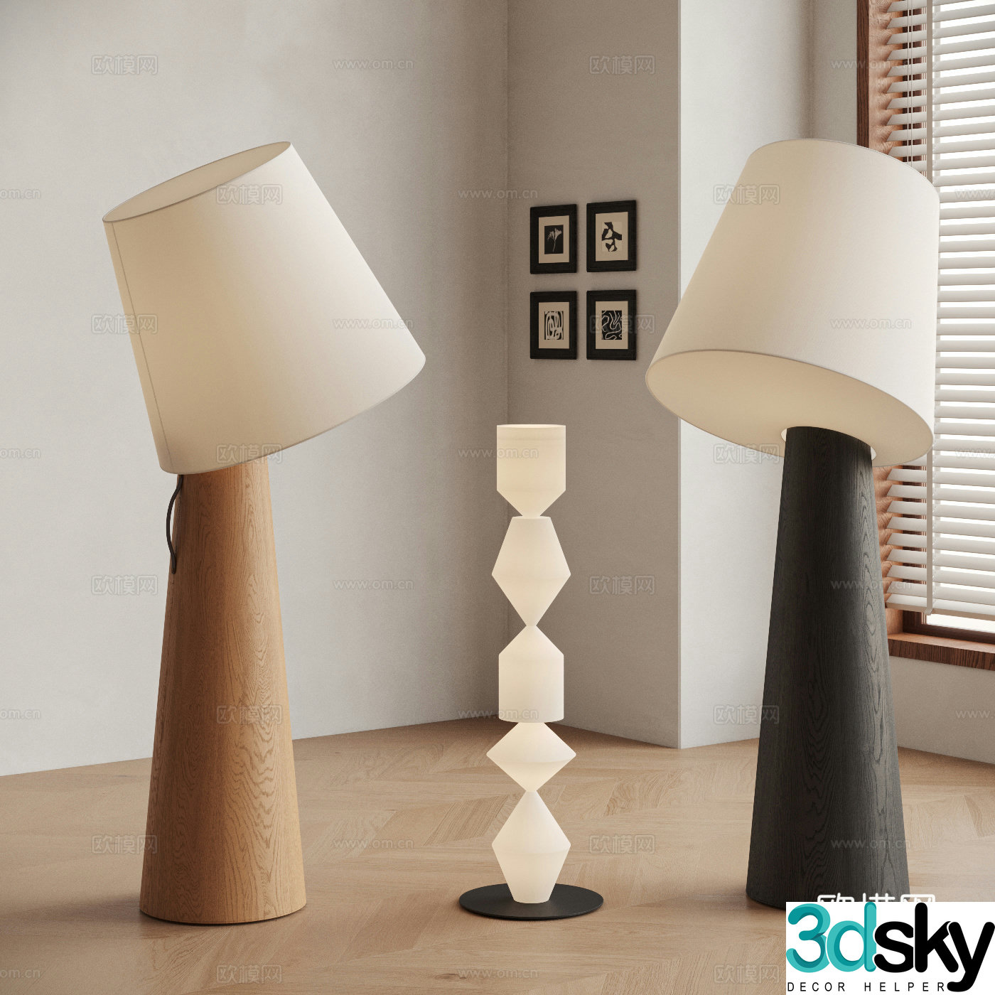Modern floor lamp combination Wasabi style Middle style Wooden floor lamp Fabric floor lamp 3D model