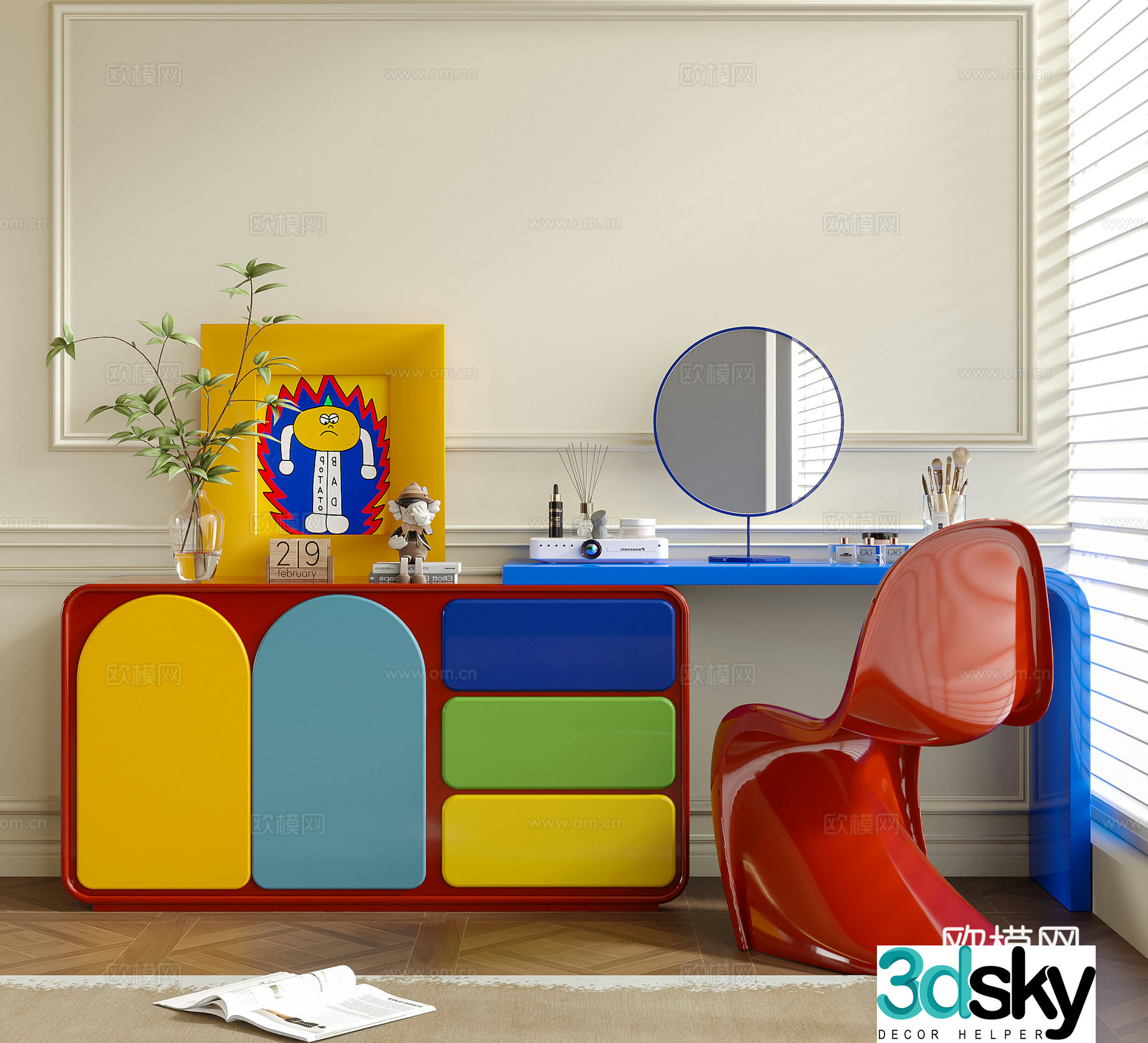Modern Bauhaus dressing table decorative cabinet desk and chair 3d model