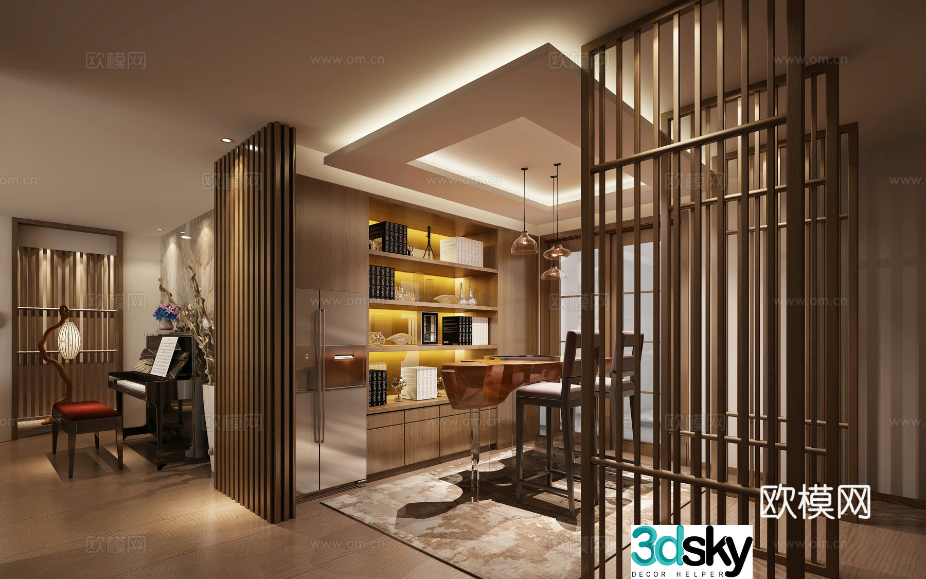 New Chinese style bar living room 3D model