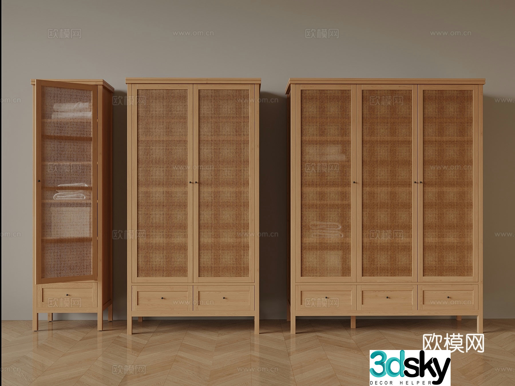 Middle-aged bookcase rattan storage cabinet 3D model