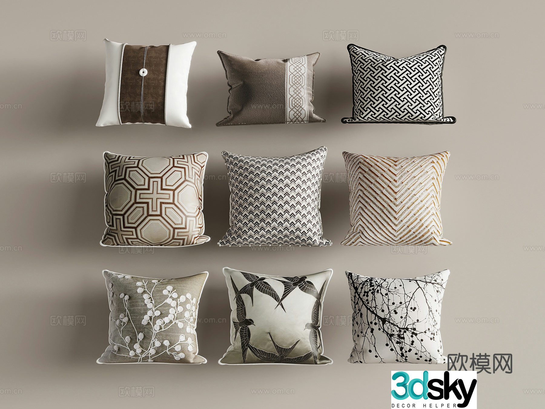 New Chinese style pillow 3D model