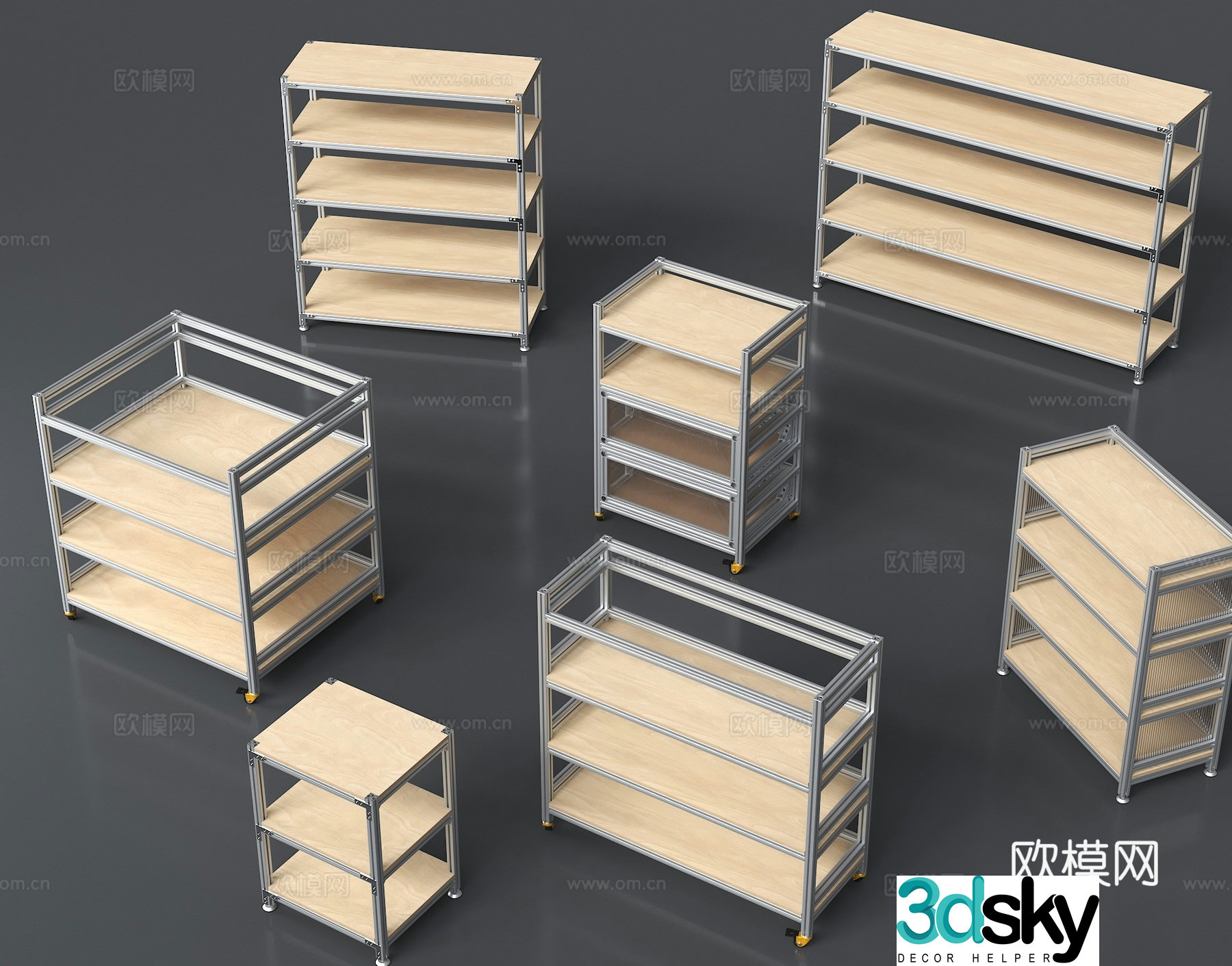 Modern aluminum profile rack Industrial style aluminum profile tool cabinet Aluminum profile operating table Aluminum profile 3D model