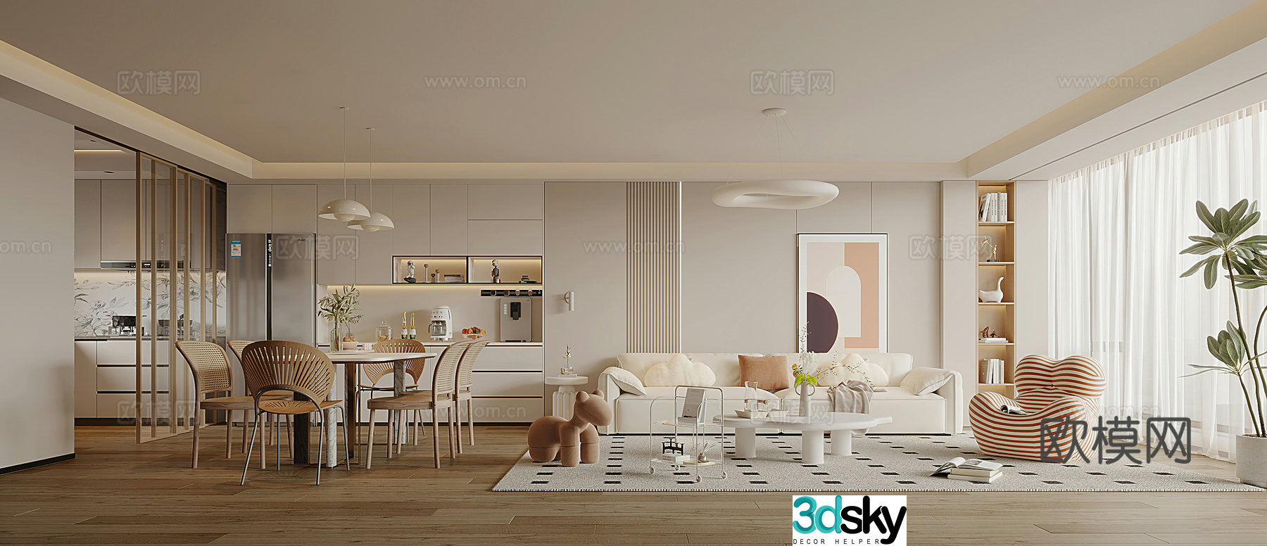 Modern Cream Style Restaurant 3D Model