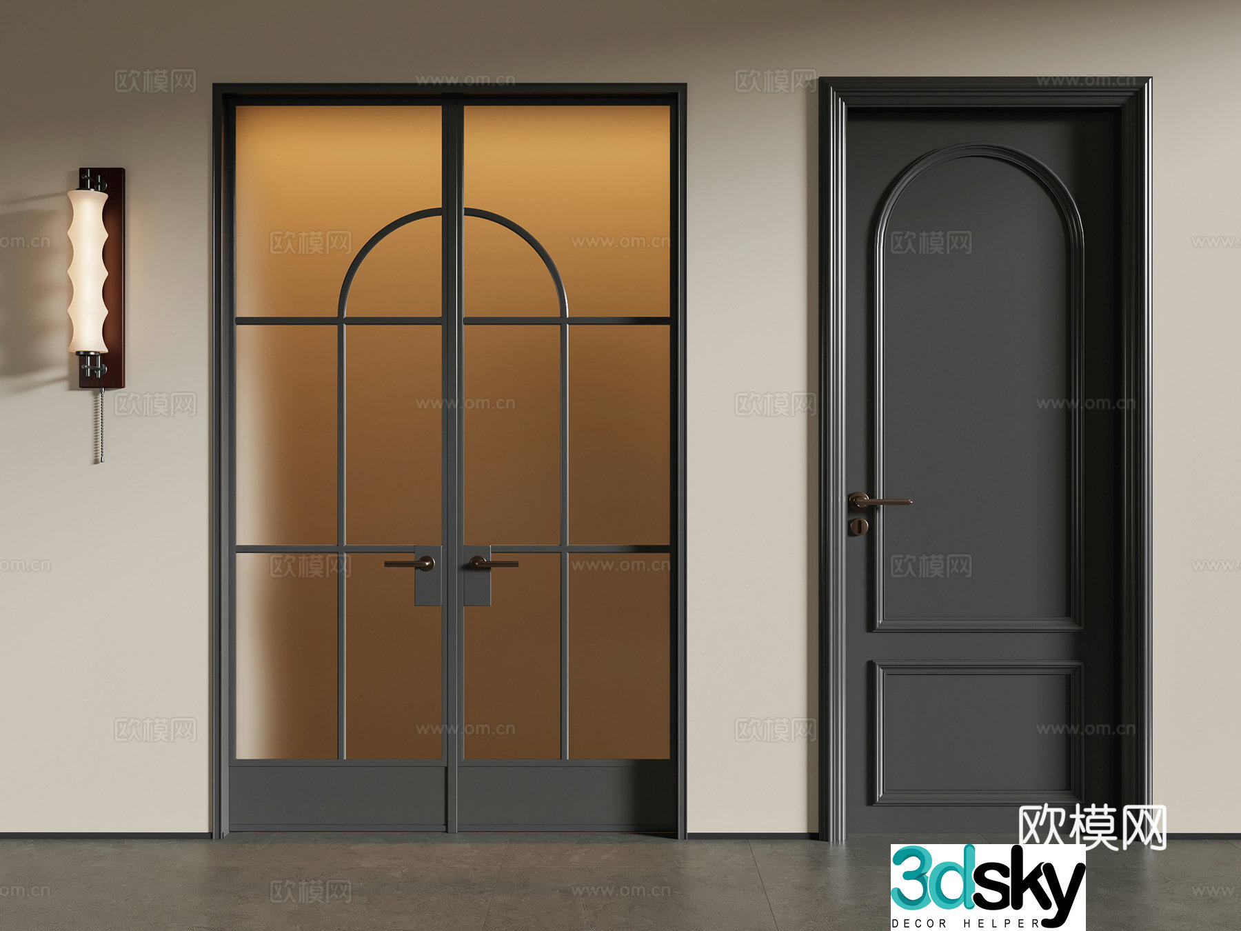 French medieval style double-opening door kitchen door bedroom door 3d model