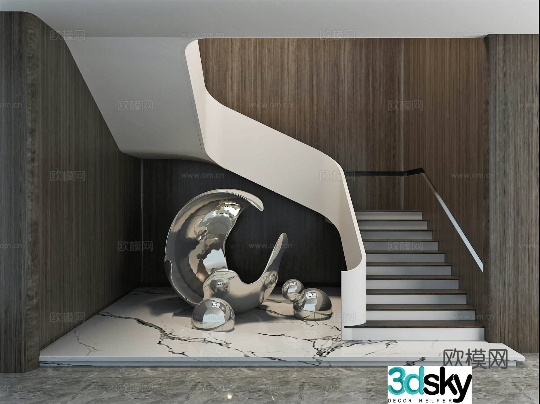 Stairwell beautiful palace handrail installation sculpture landscaping 3d model
