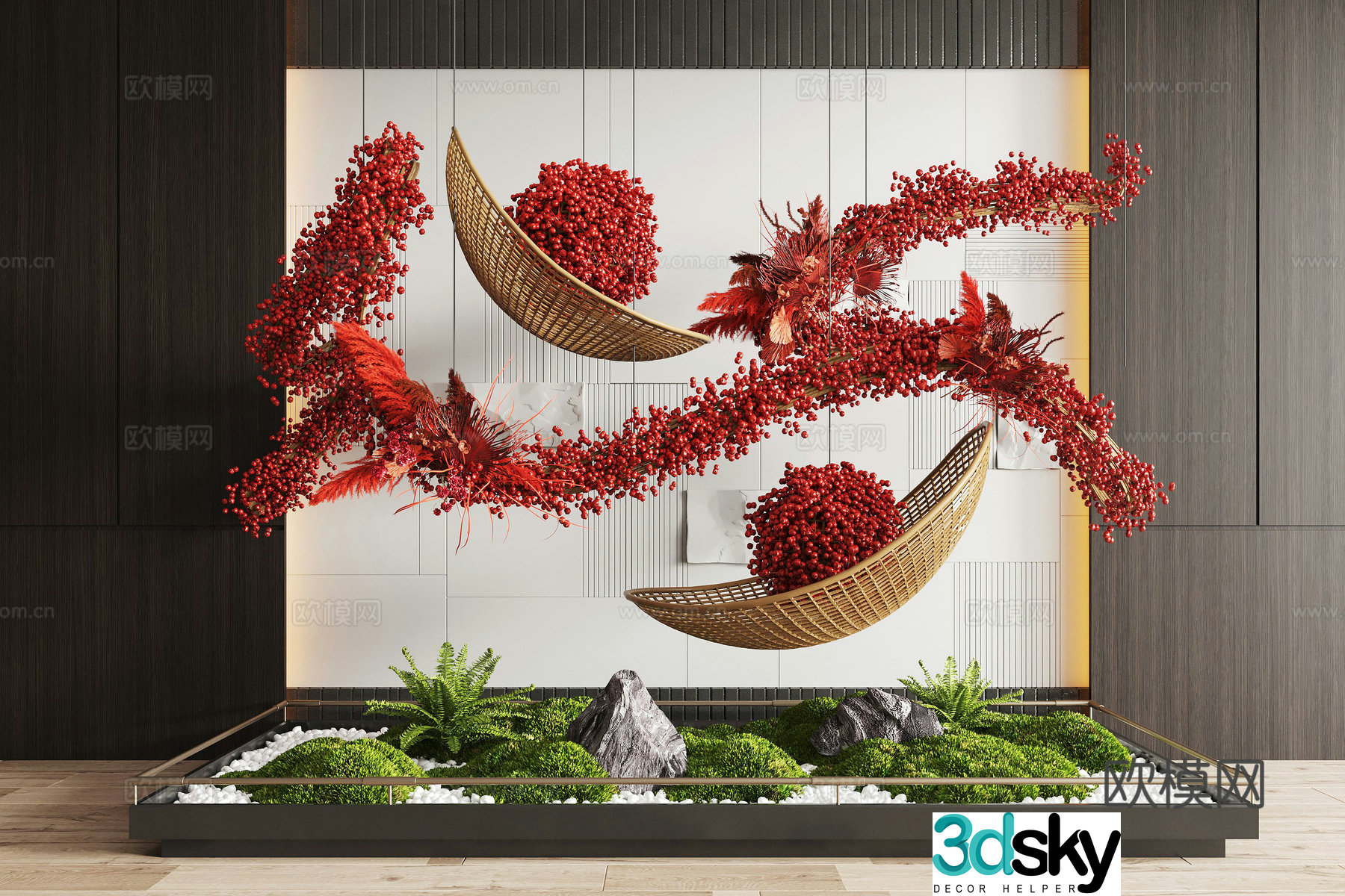 Modern interior landscape landscaping moss landscape landscape sketch rattan weaving device plant device 3D model