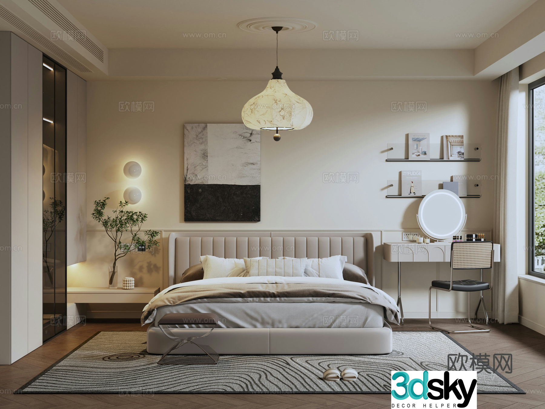 3D model of sci-civil cream style home bedroom