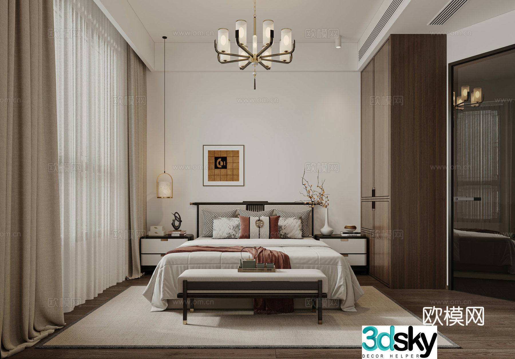 New Chinese bedroom 3D model