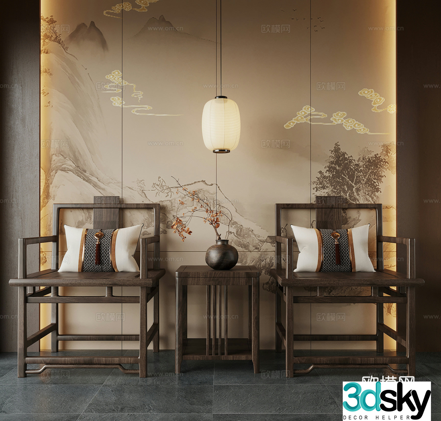 New Chinese style chair leisure chair single chair dining chair 3d model