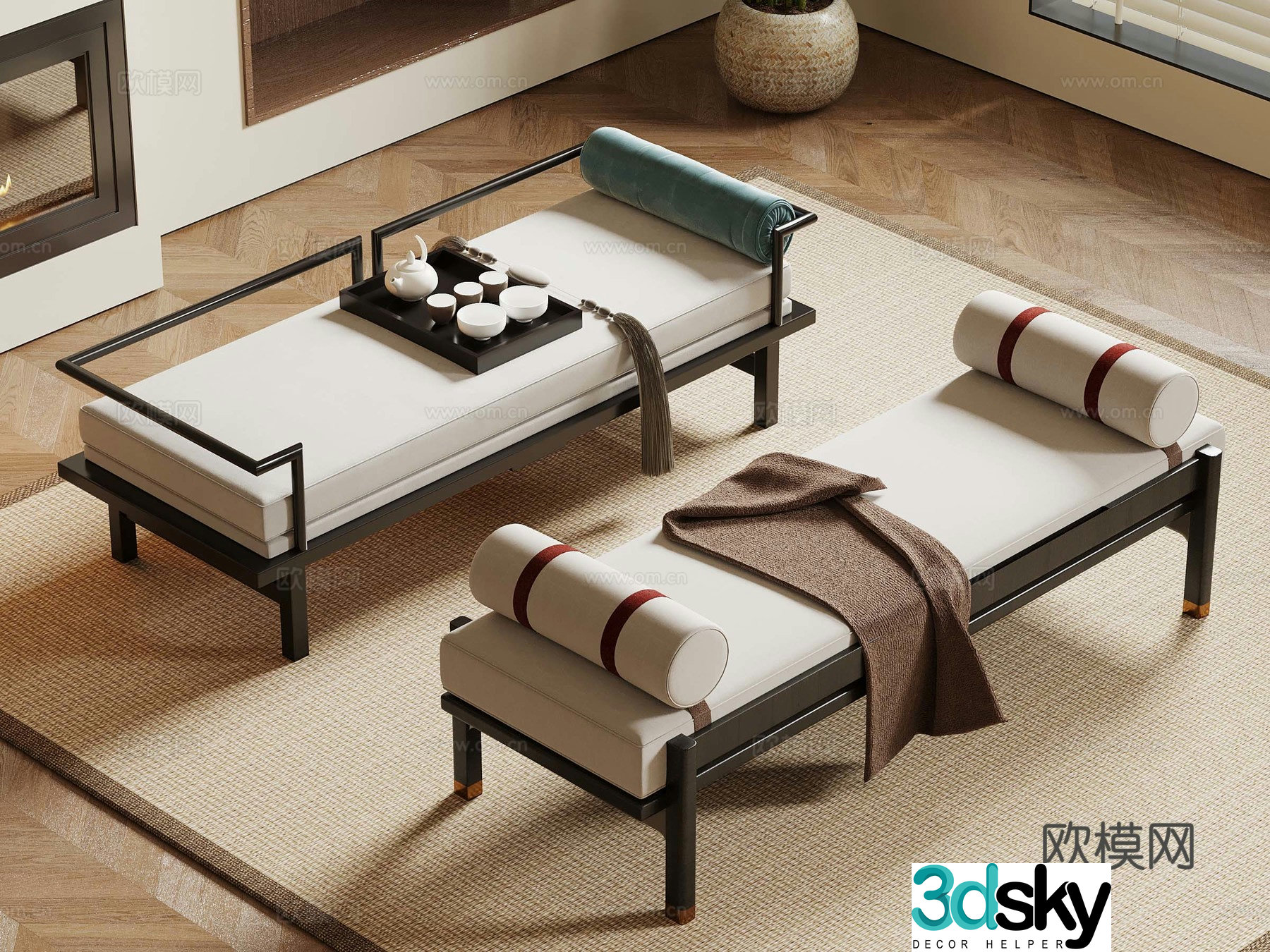 New Chinese Arhat Bed Bed Tail Stool Foot Pedal 3D Model