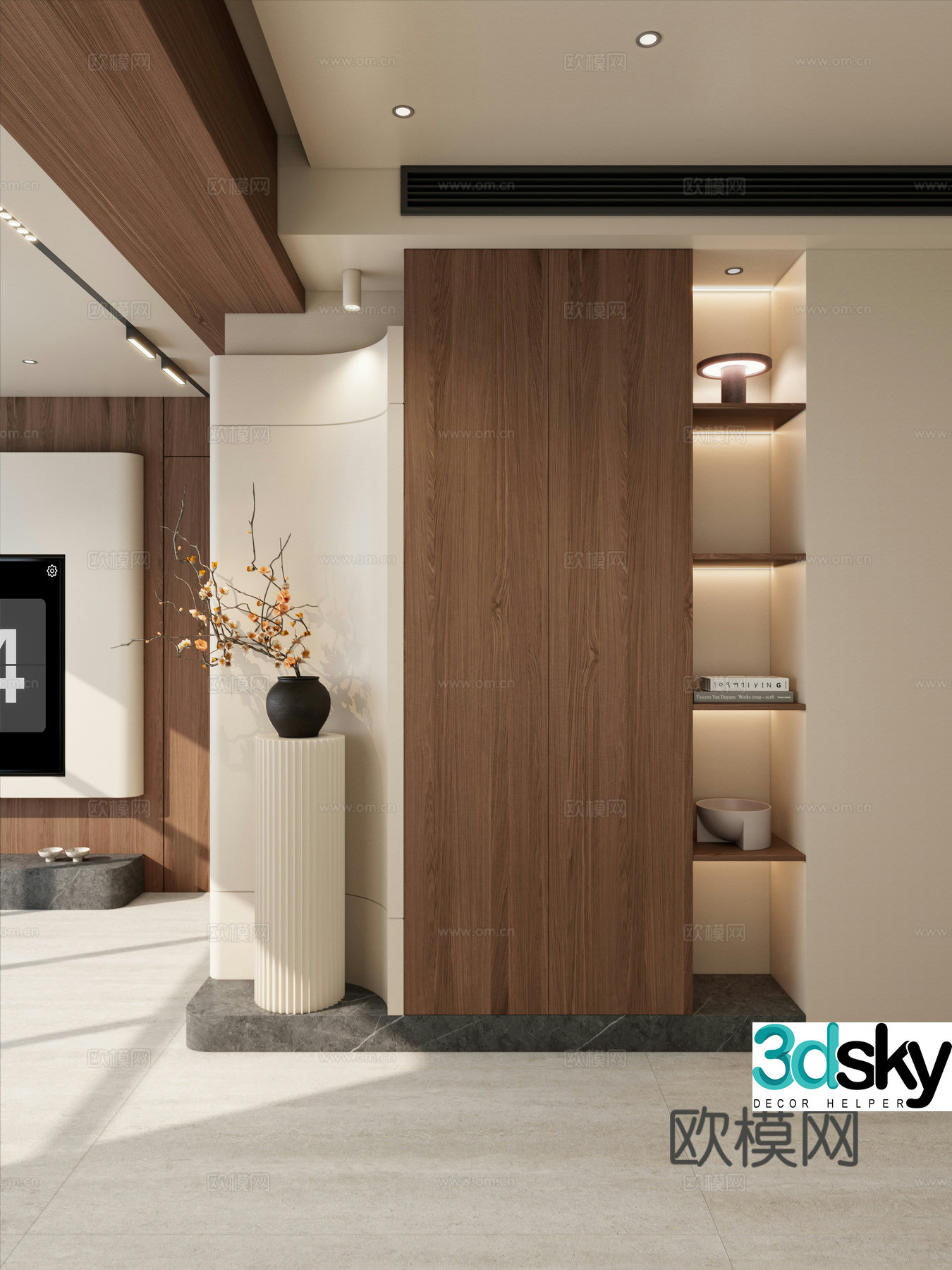 Middle style cream style end view solid wood top end view cabinet partition entrance 3D model