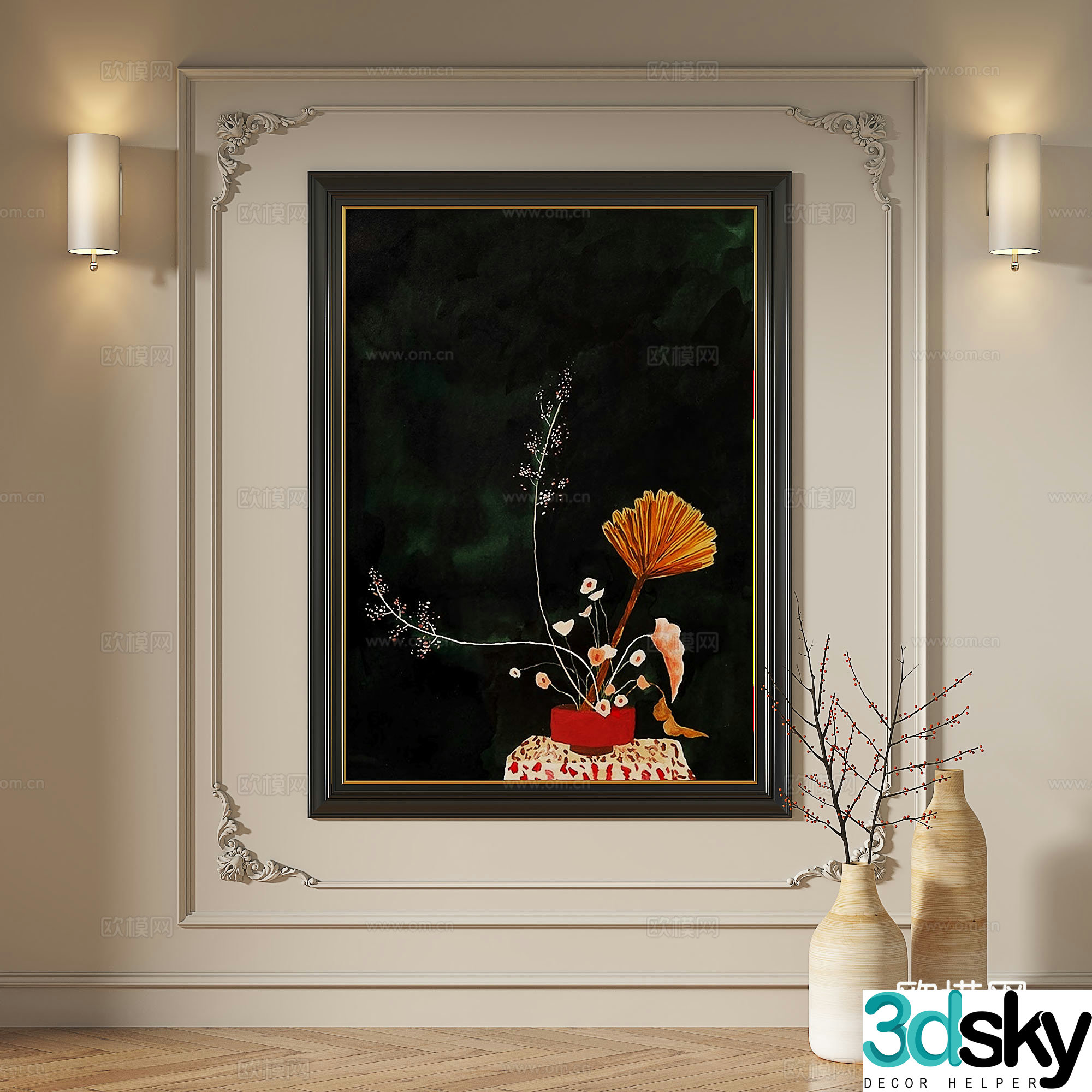 French modern simple abstract retro medieval light luxury decorative painting 3d model