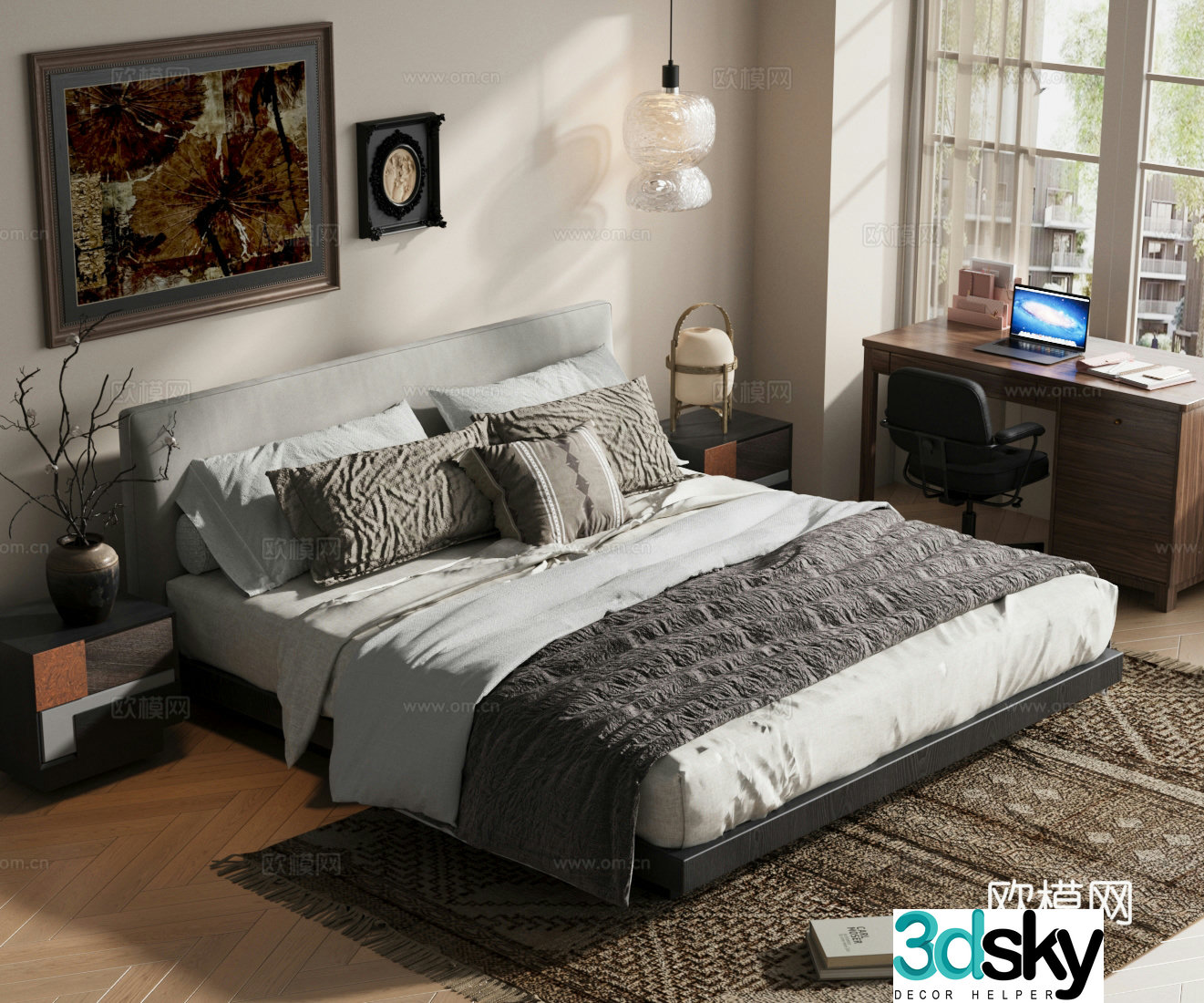 Modern home bedroom master bedroom double bed fabric double bed 3d model