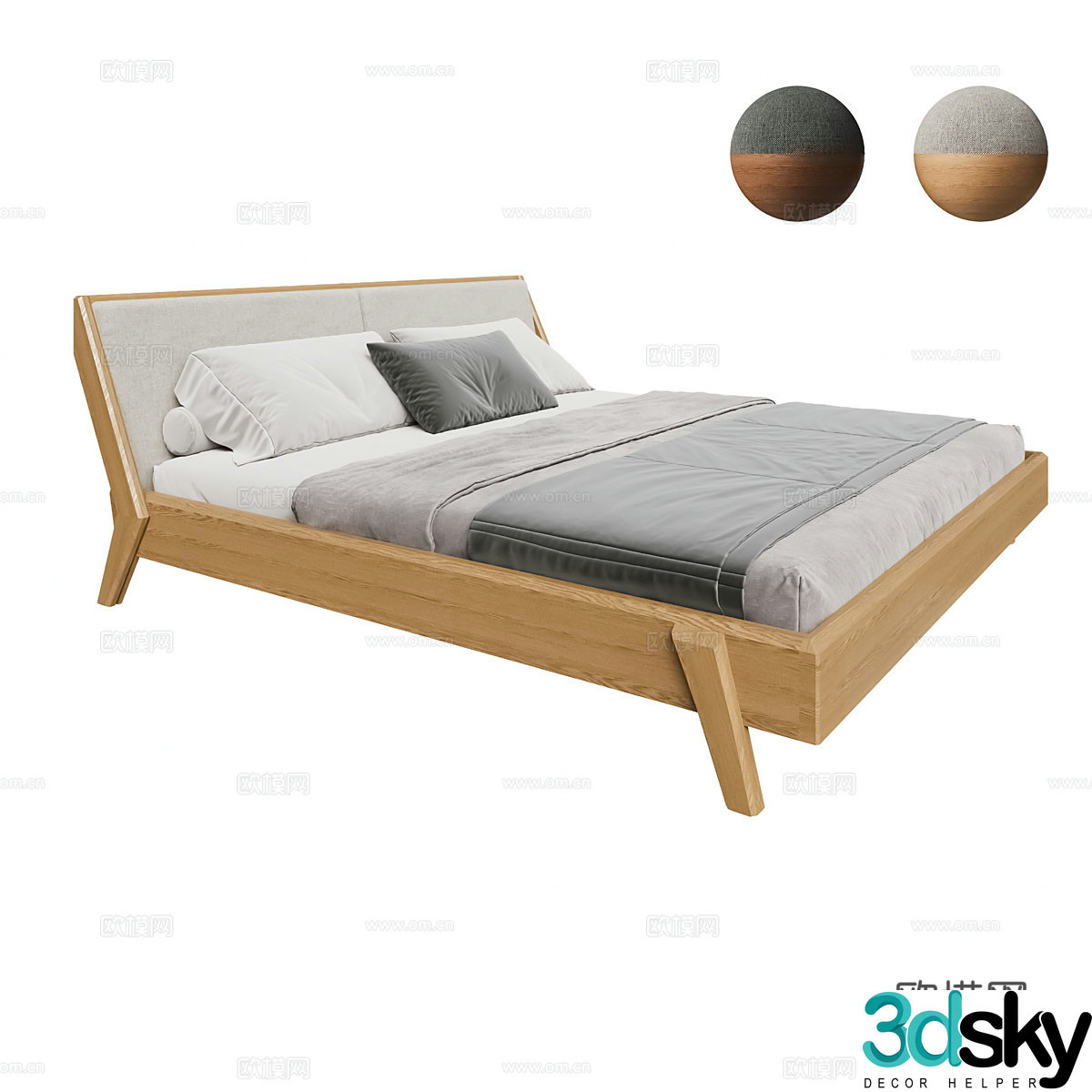 Nordic simple double bed double bed simple bed bedroom bed pillow 3d model
