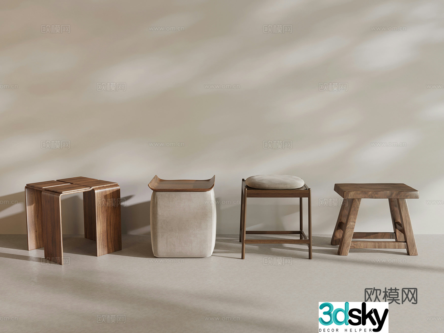 Stool New Chinese round stool Solid wood stool Wooden pier 3D model