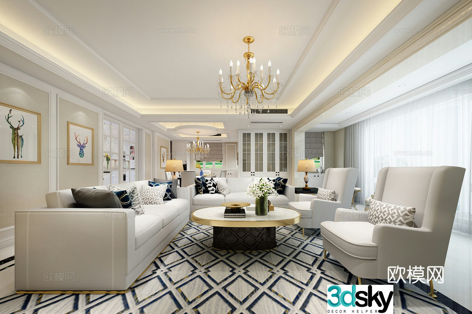 American simple whitening and dining room 3D model