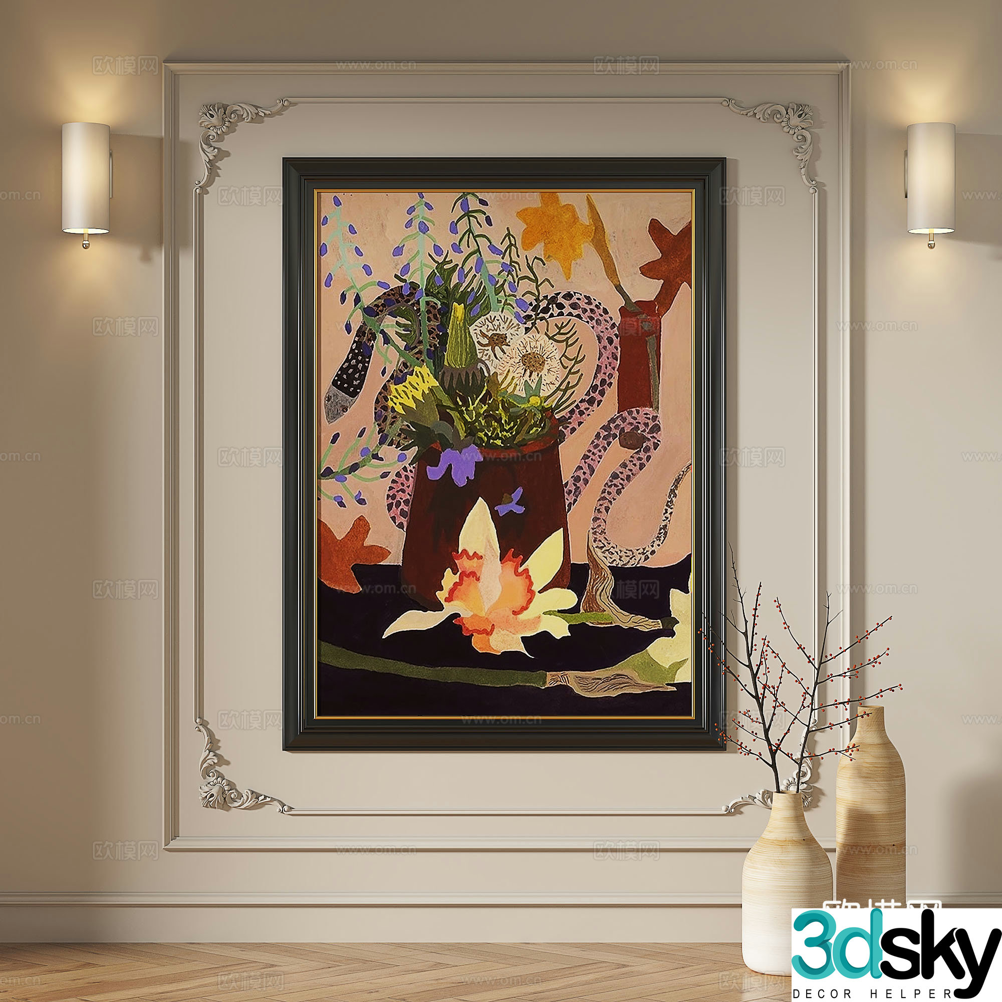 French modern simple abstract retro medieval light luxury decorative painting 3d model