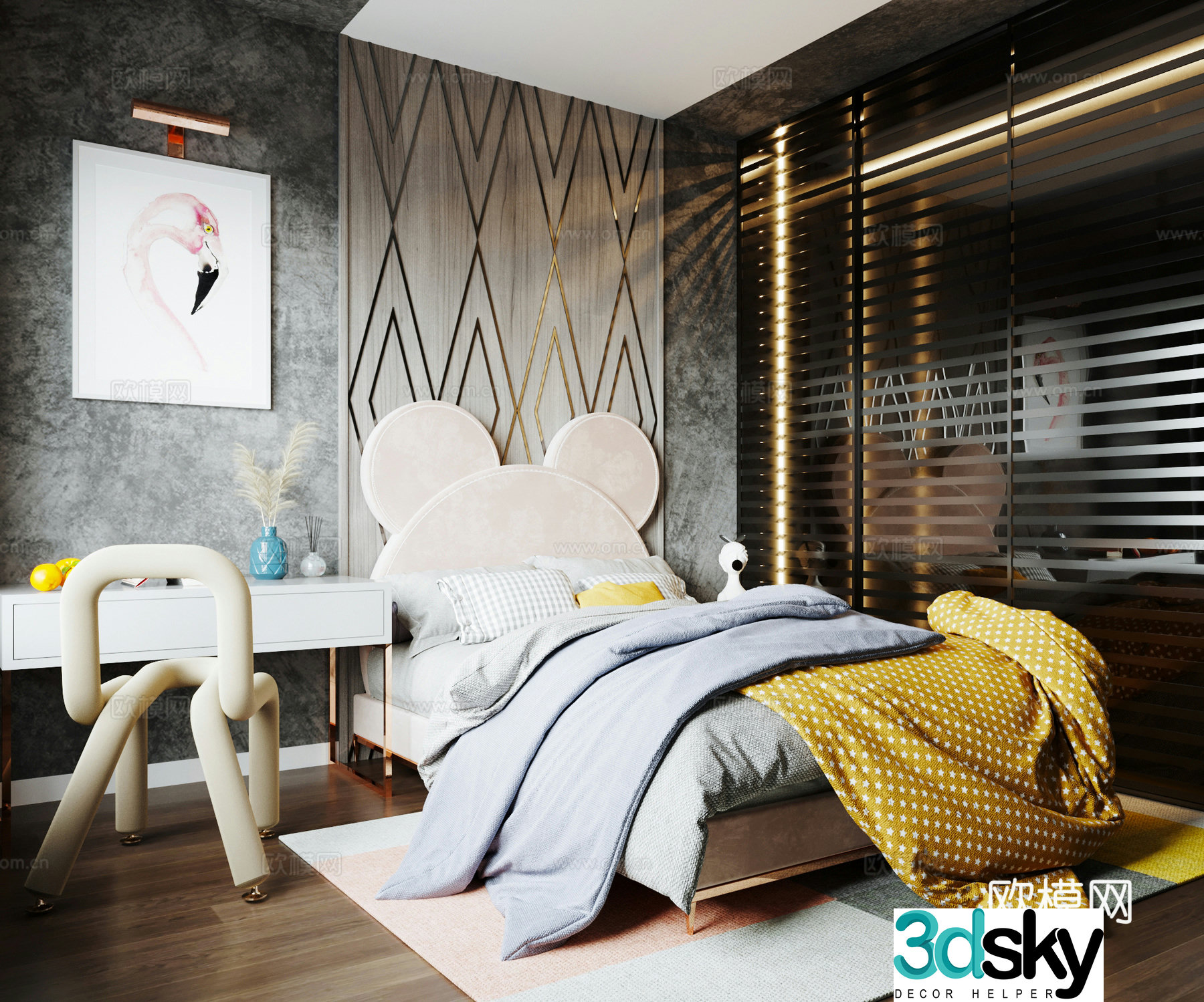 Modern children’s room children’s bed wardrobe 3d model 3d model