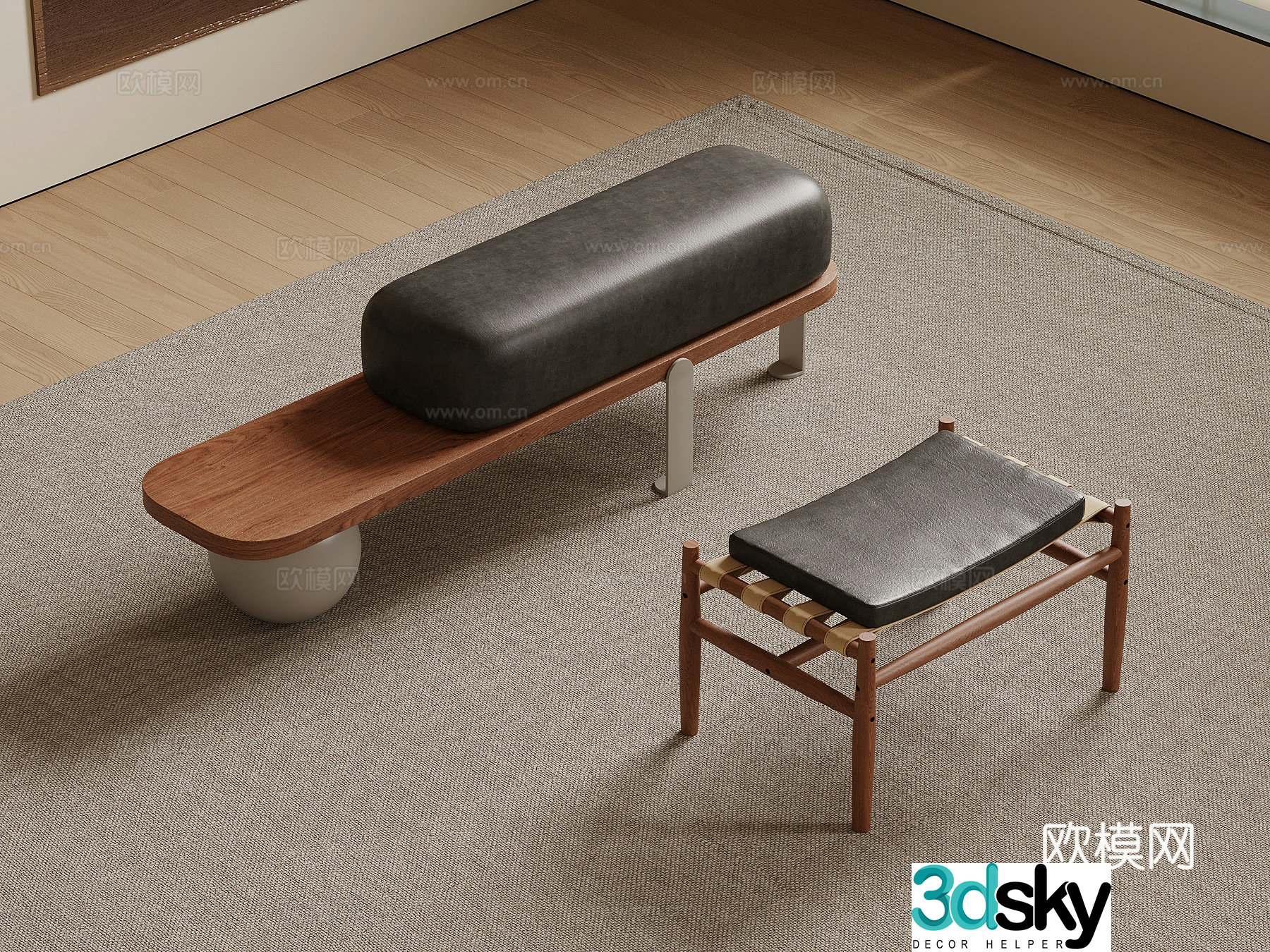 Middle-aged shoe changing stool bench stool 3d model