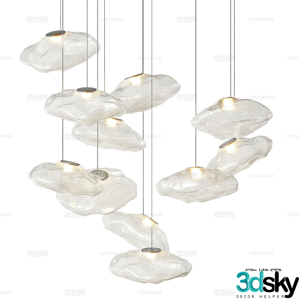 Modern light luxury glass craft chandelier 3d model