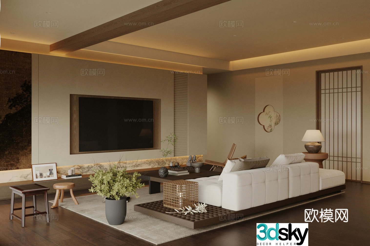 New Chinese-style Zen home living room Song-style aesthetic living room Song-style living room Sofa coffee table combination 3D model