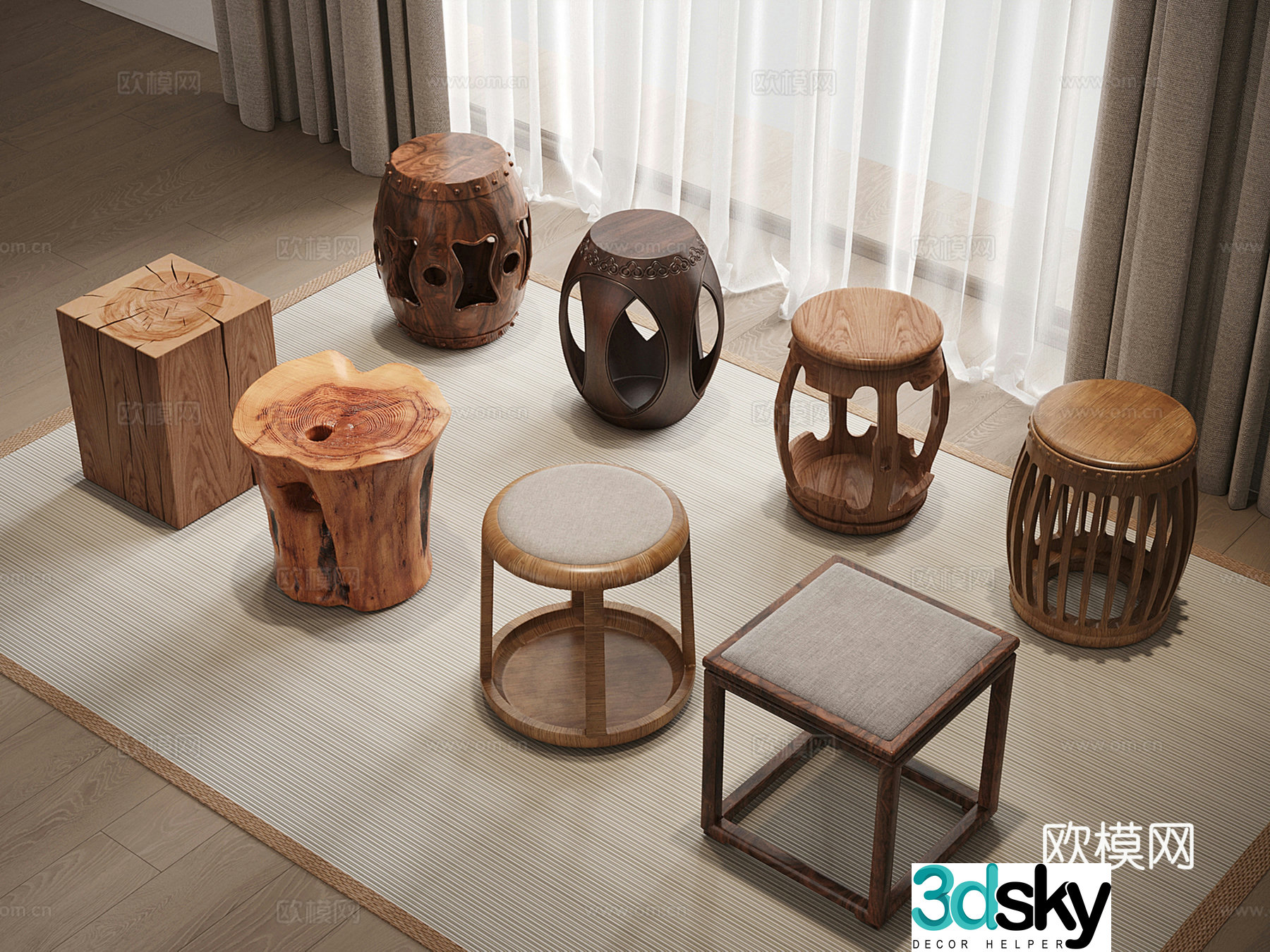 New Chinese drum stool round stool low stool stool 3d model