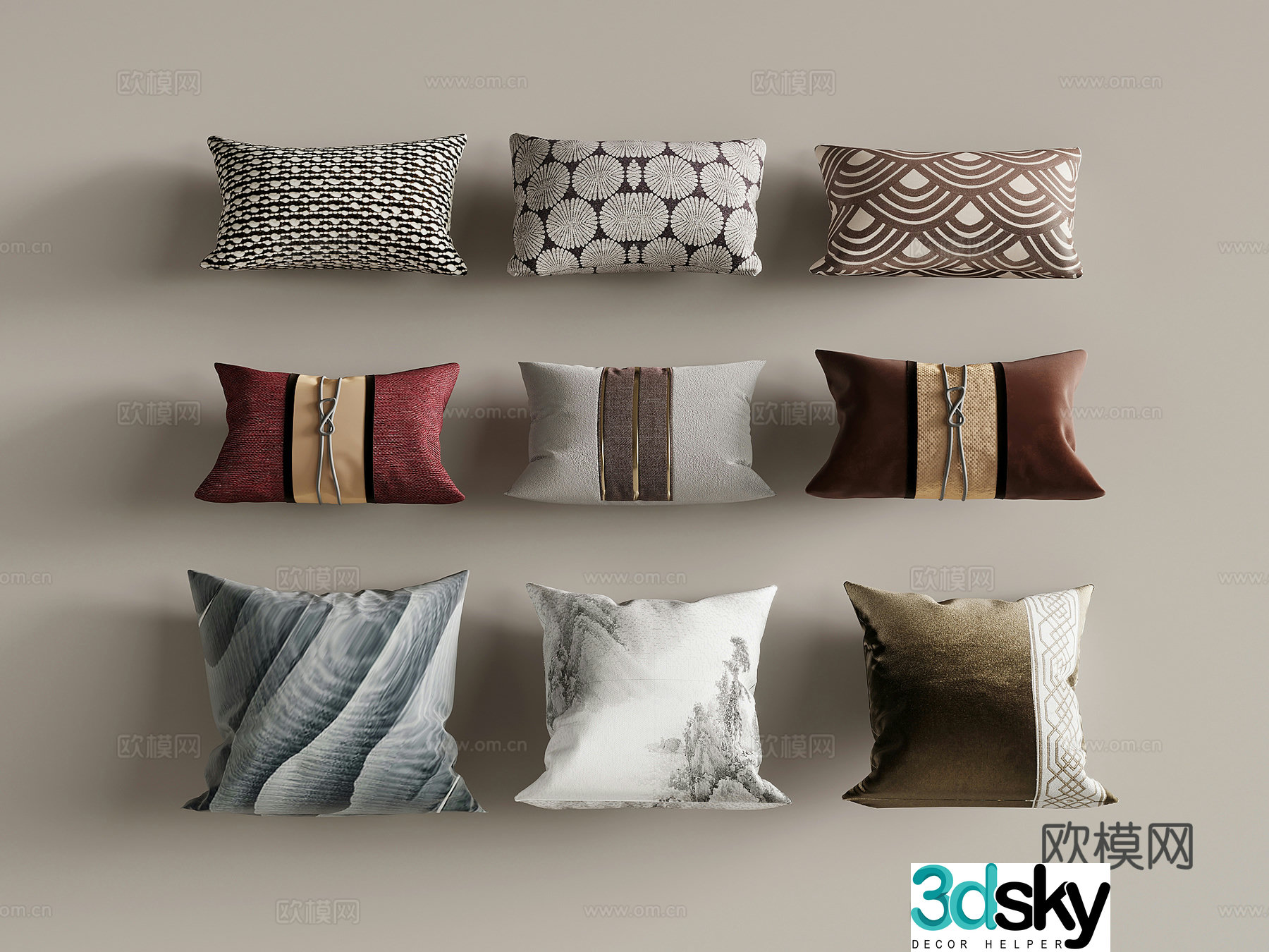 Pillow new Chinese style pillow 3D model