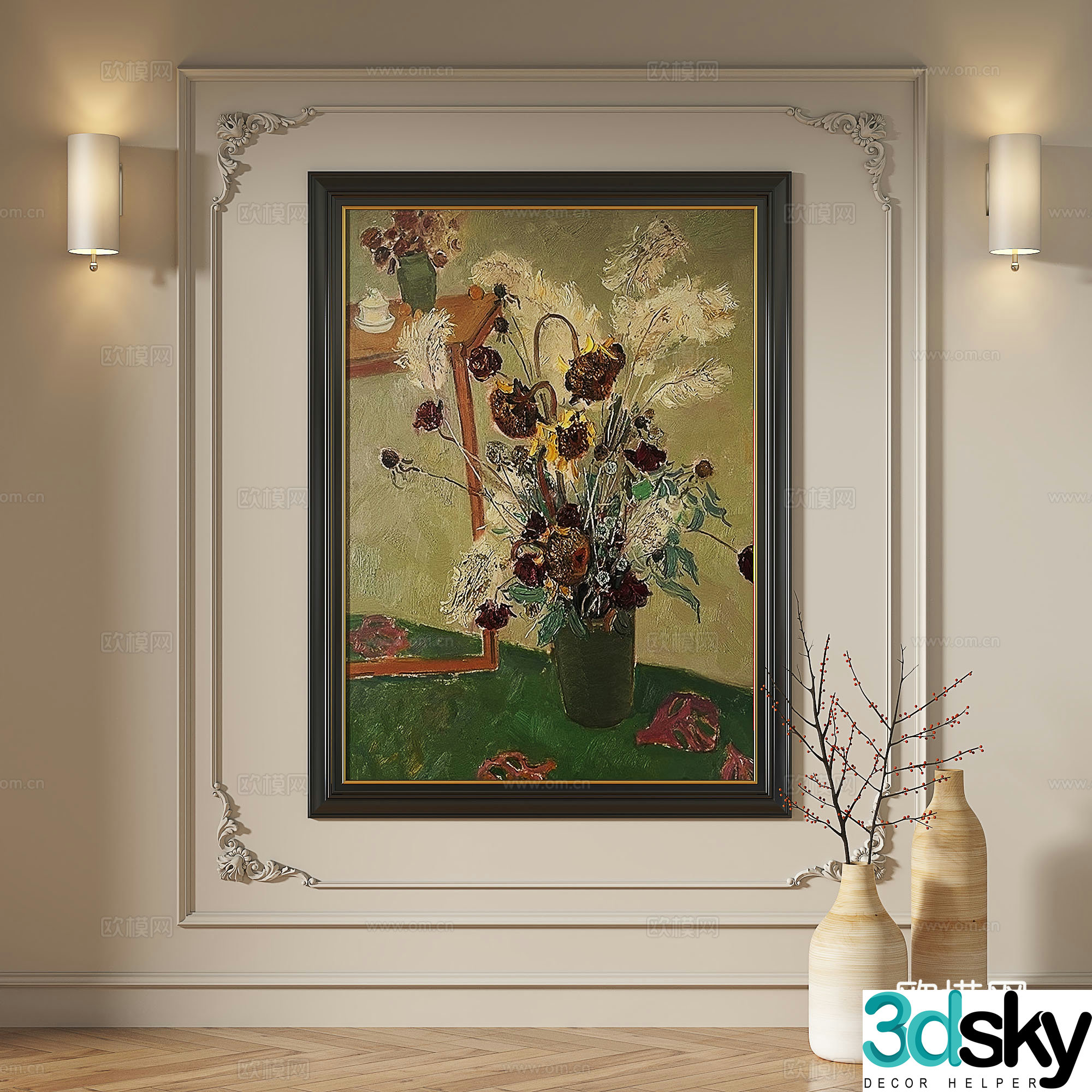 French modern simple abstract retro medieval light luxury decorative painting 3d model