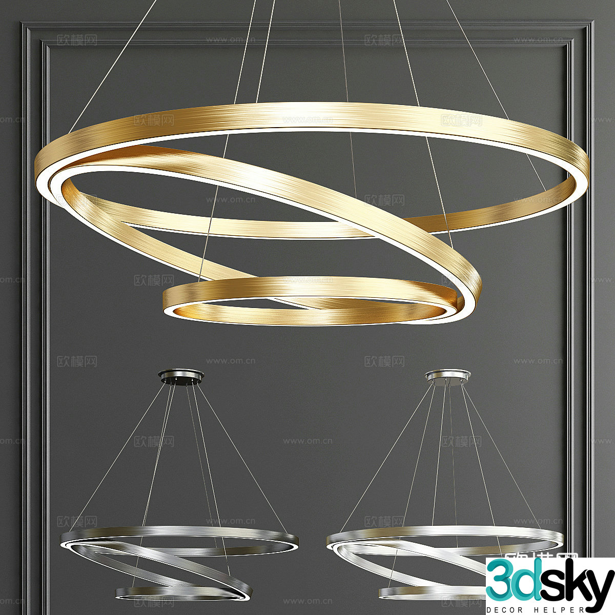 Modern light luxury ring decorative chandelier 3d model