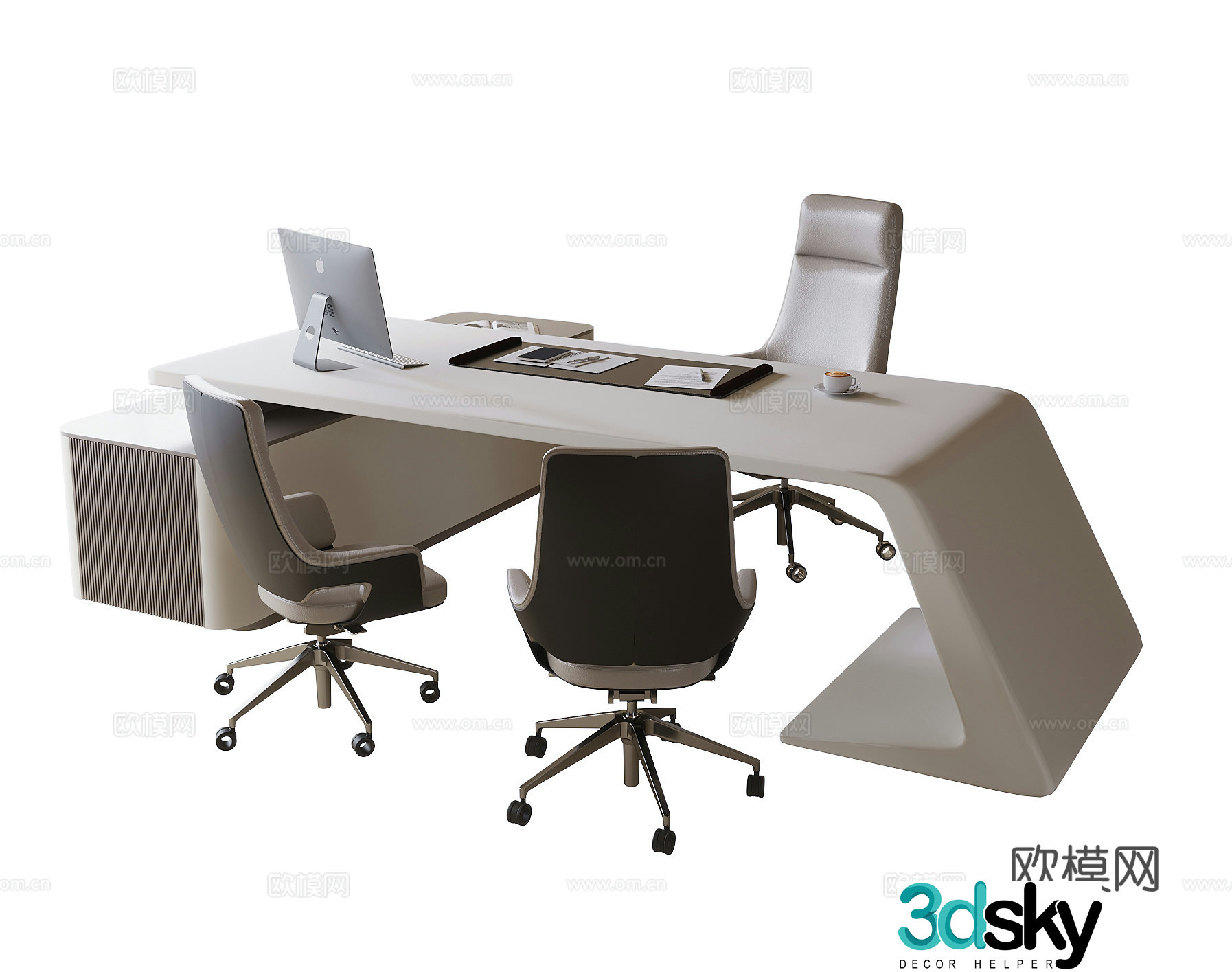 Modern table desk chair boss office desk chair office chair 3d model