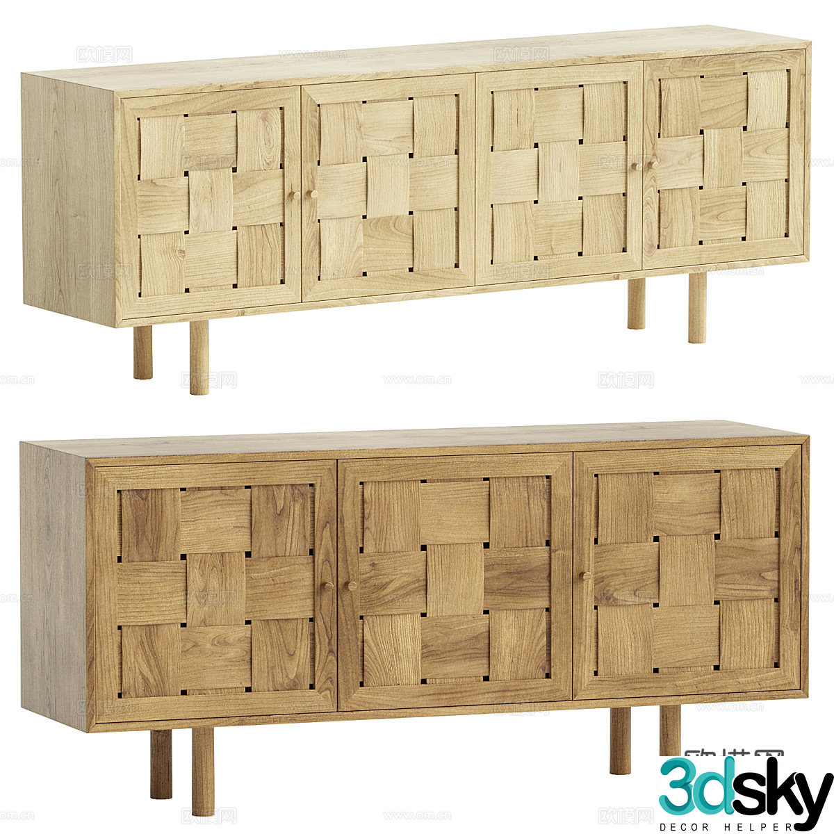 New Chinese-style solid wood rattan TV cabinet 3D model