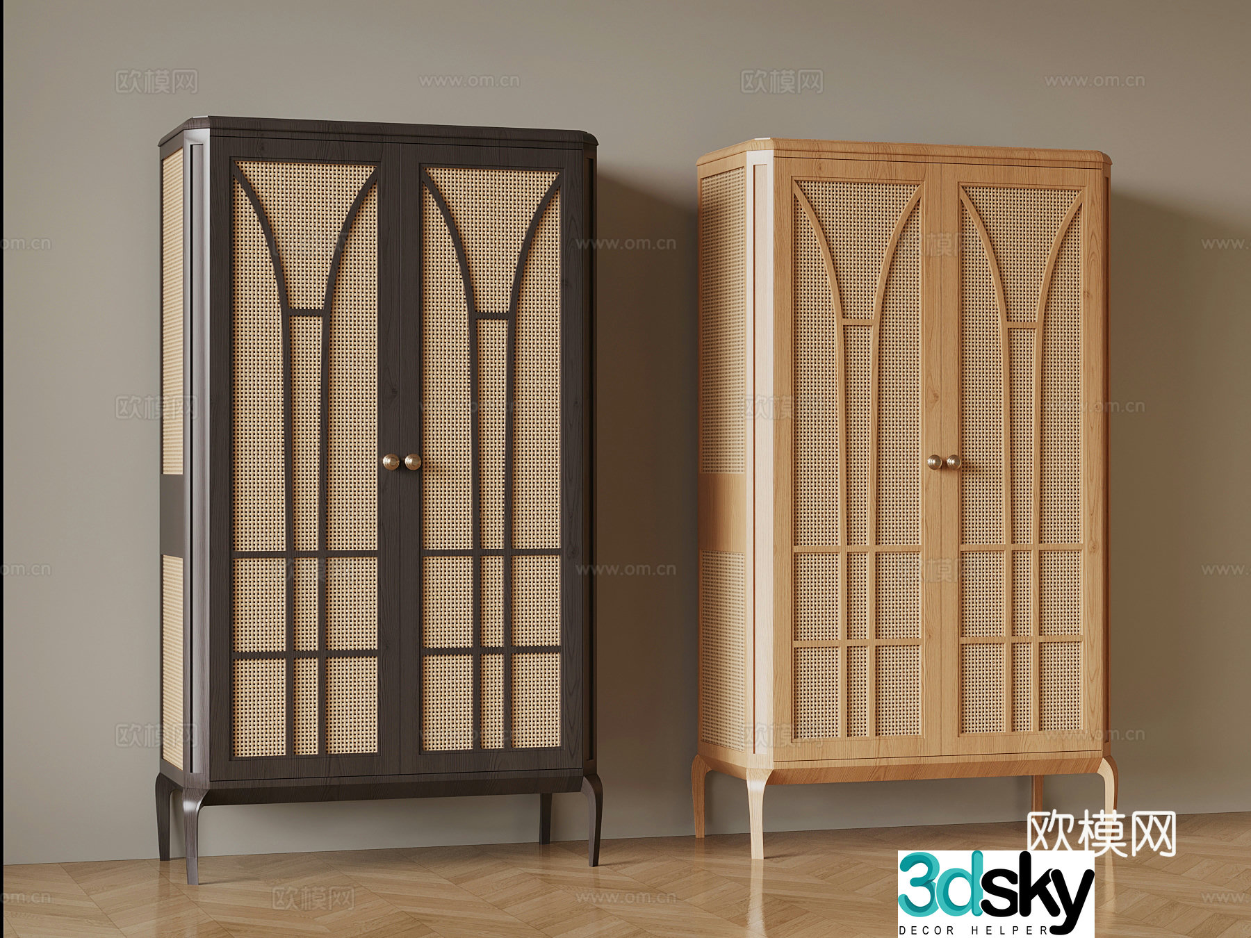 Middle-aged bookcase rattan storage cabinet 3D model