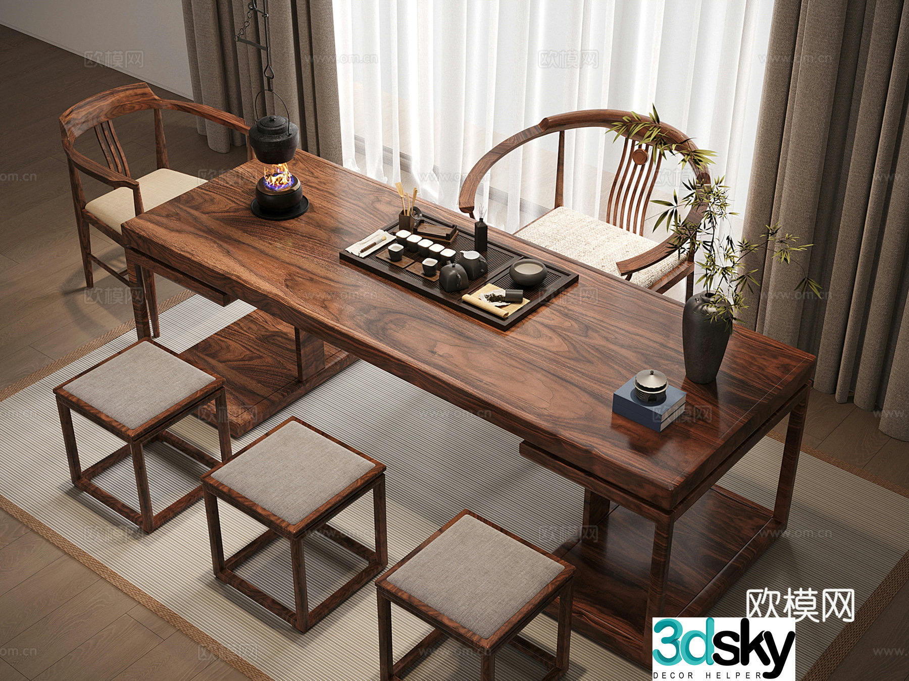 New Chinese tea table Taishi chair Tea set Tea table chair 3d model
