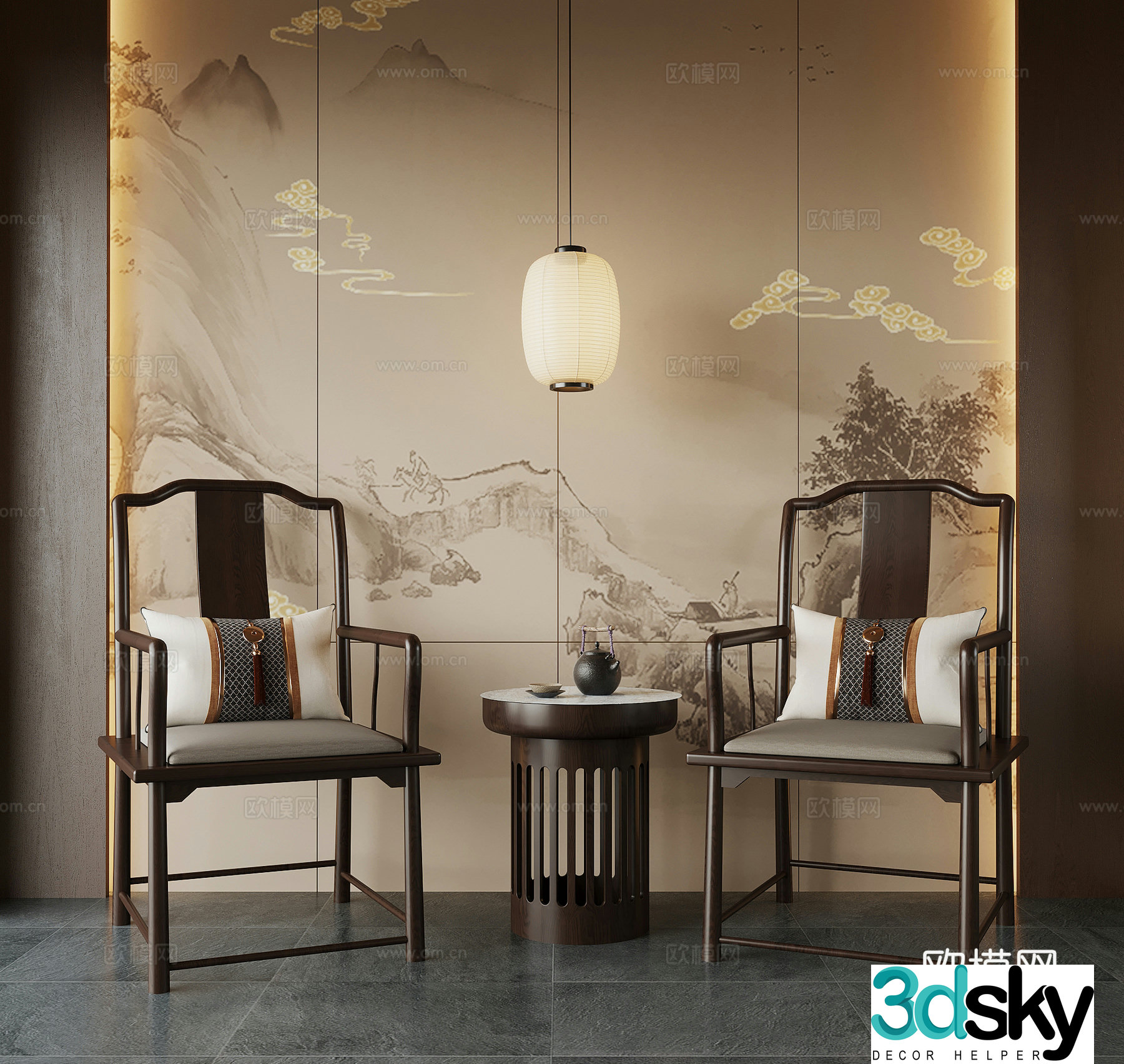 New Chinese style chair leisure chair single chair dining chair 3d model