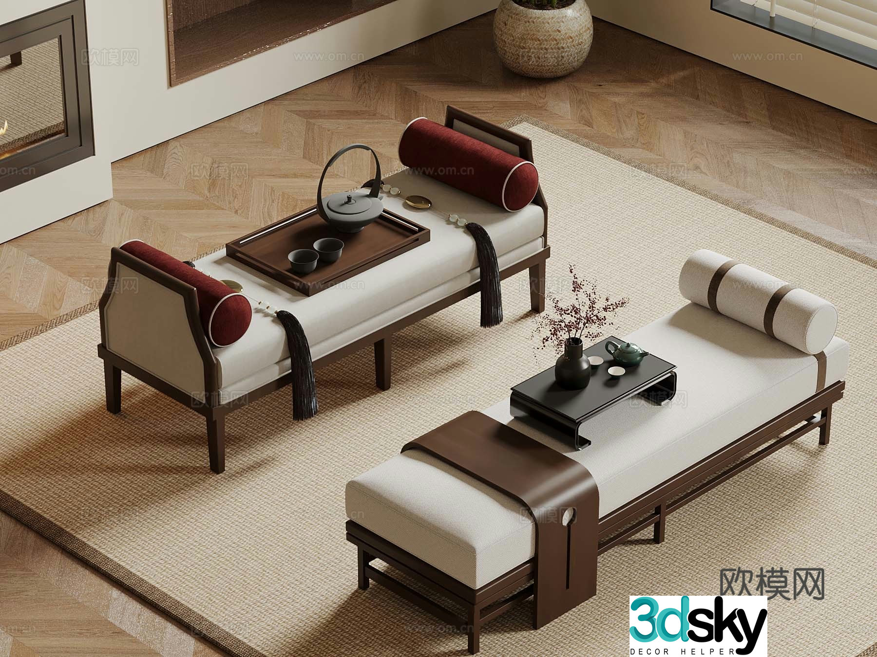 New Chinese Arhat Bed Bed Tail Stool Foot Pedal 3D Model