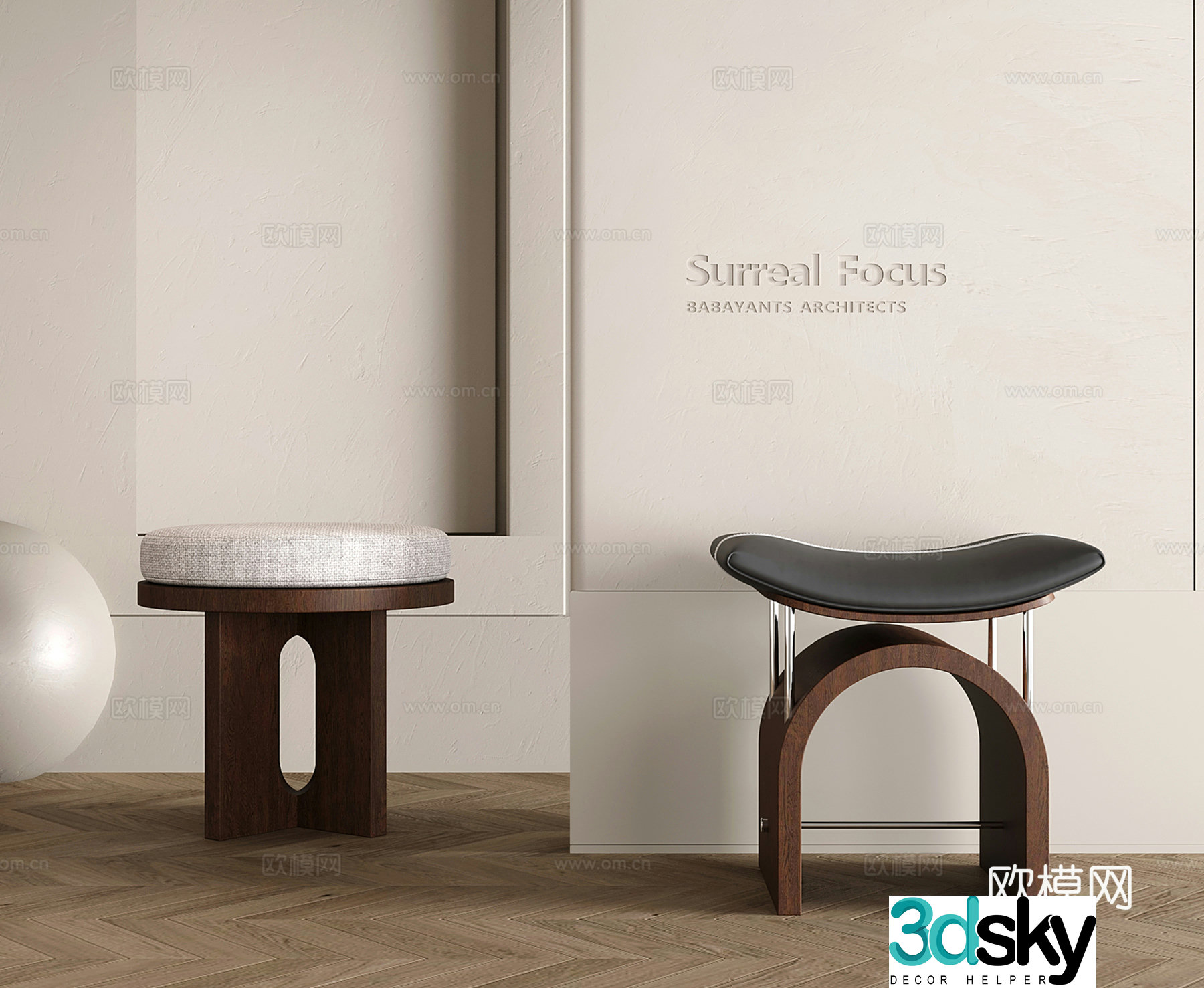 Middle-aged low stool wooden stool sofa stool 3d model